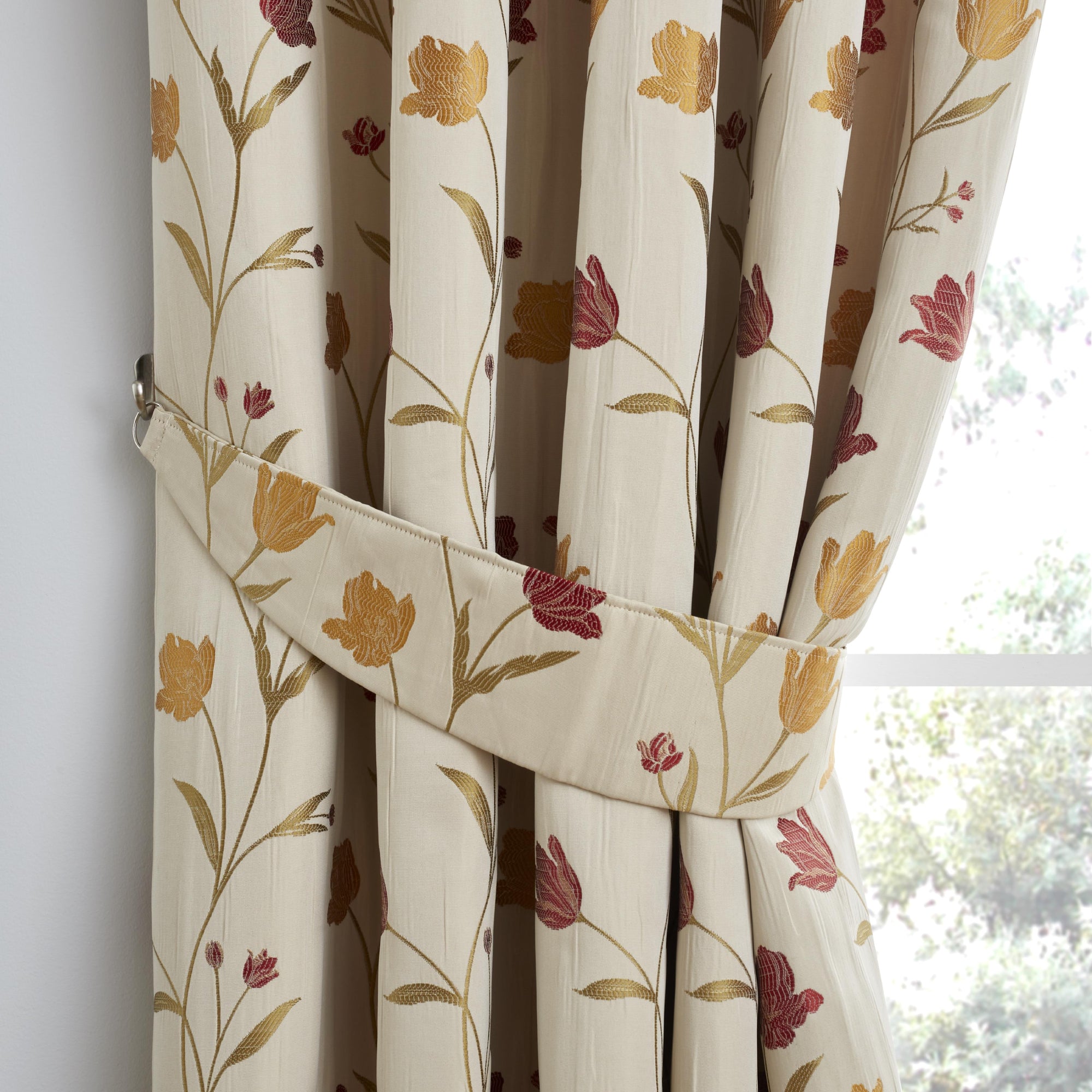 Juliette Pair of Pencil Pleat Curtains by Curtina in Natural & Red - Pair of Pencil Pleat Curtains - Curtina