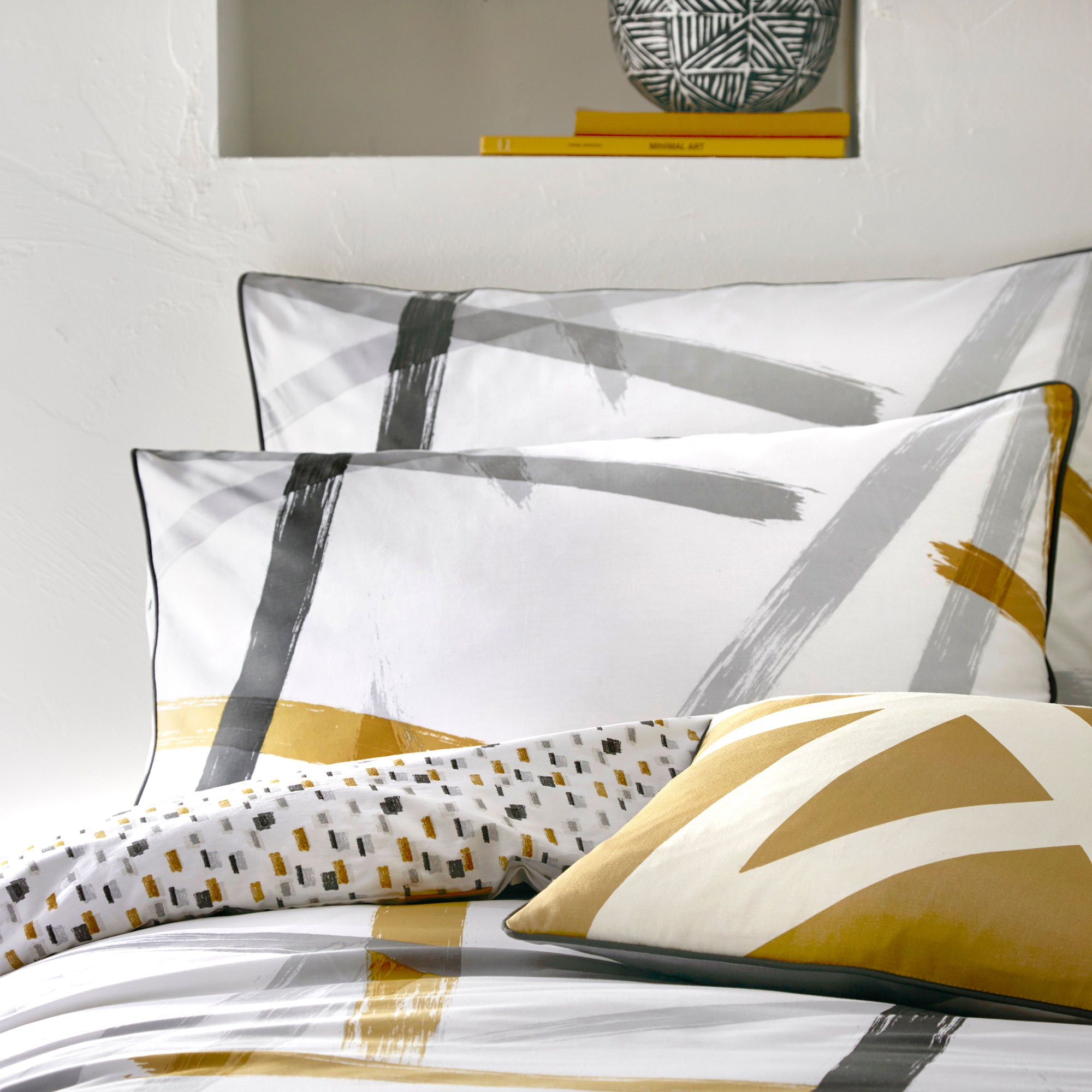 Leda Duvet Cover Set by Appletree Style in Grey & Ochre - Duvet Cover Set - Appletree Style