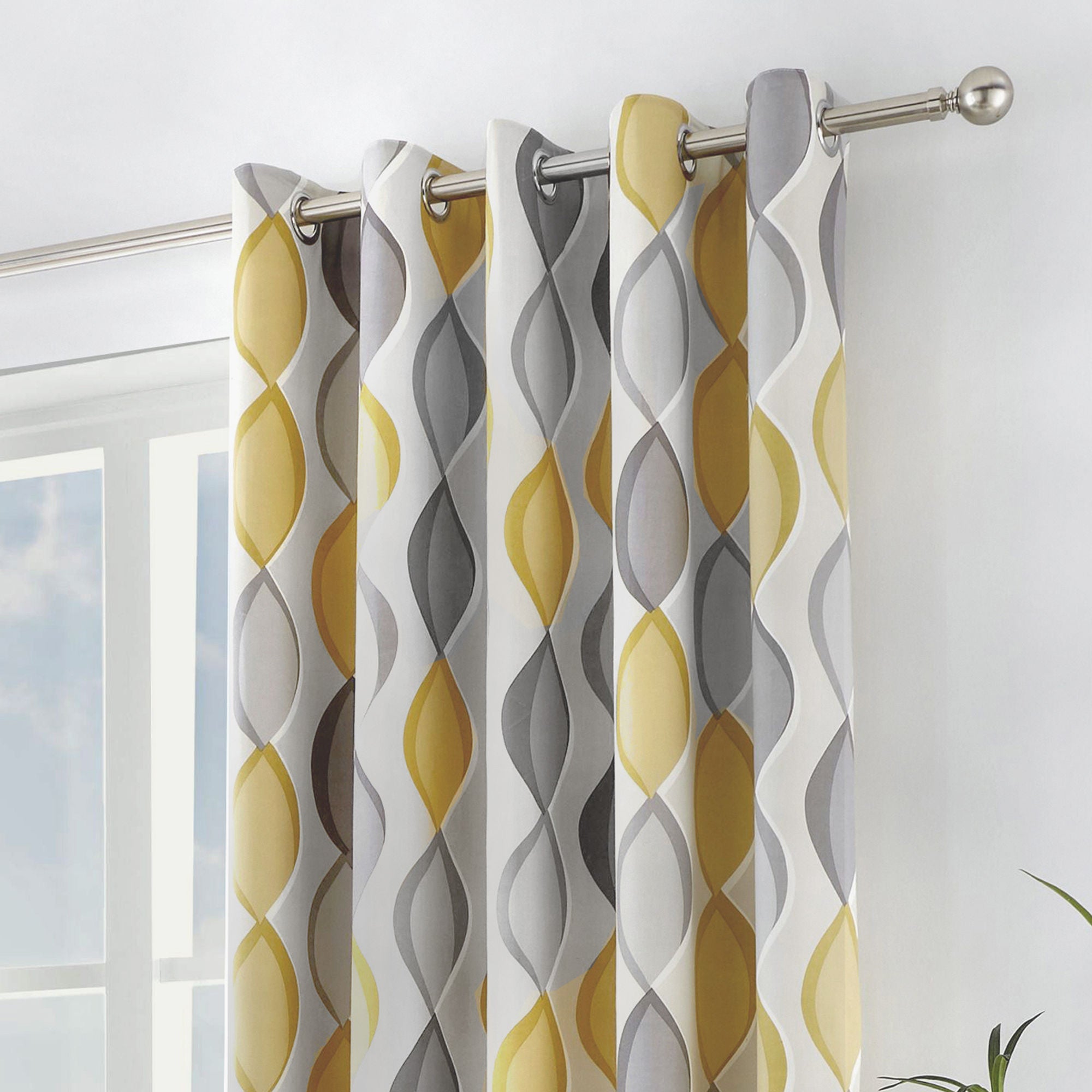 Lennox Pair of Eyelet Curtains by Fusion in Grey & Ochre - Pair of Eyelet Curtains - Fusion