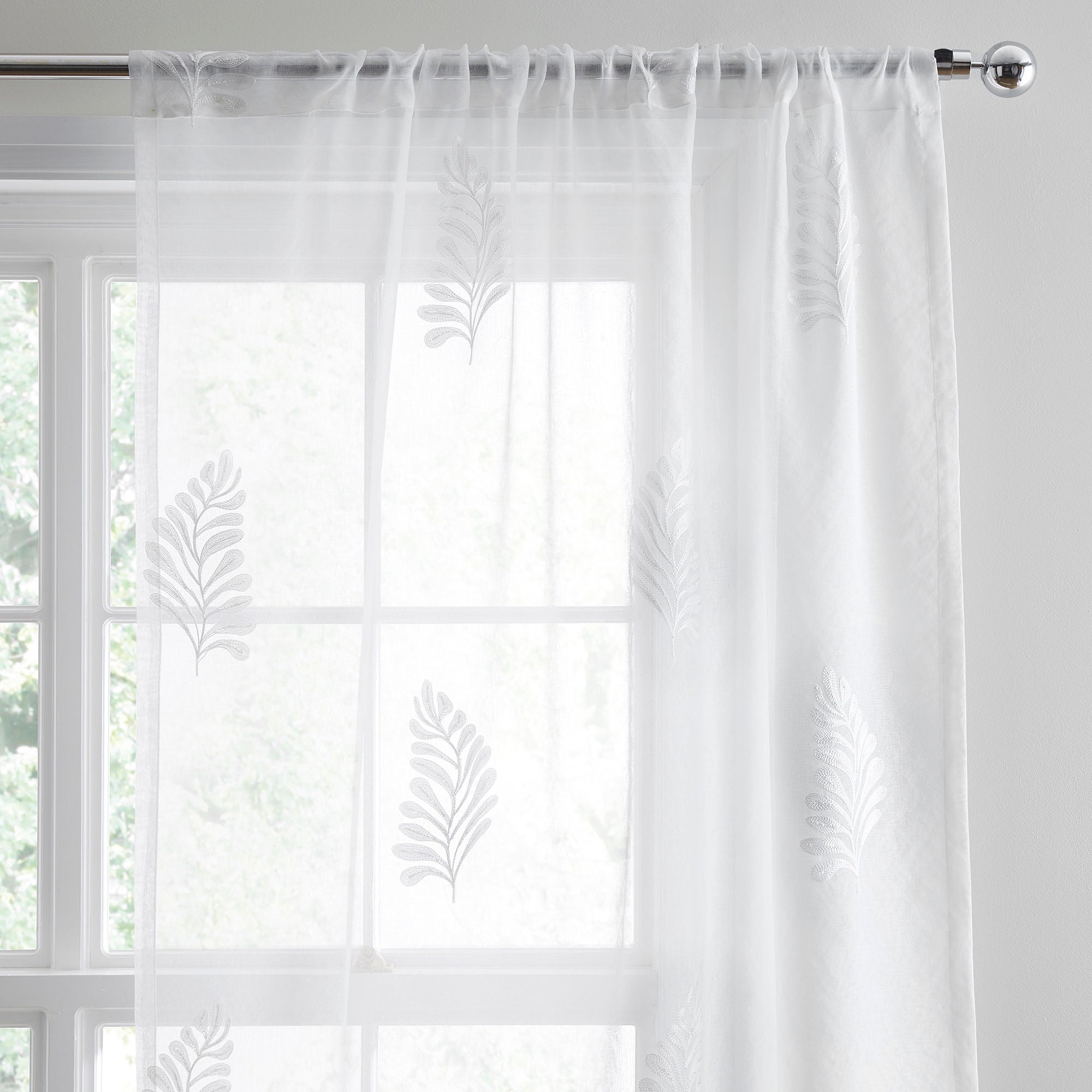 Leaf Embroidery Voile Panel in White - Voile Panel - Appletree