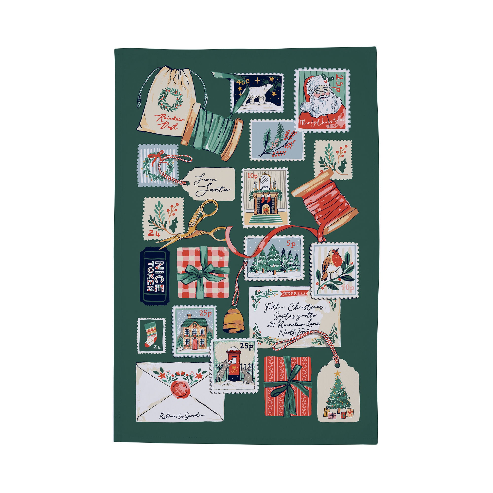 Ulster Weavers Letters to Santa Tea Towel - Cotton One Size in Green - Tea Towel - Ulster Weavers
