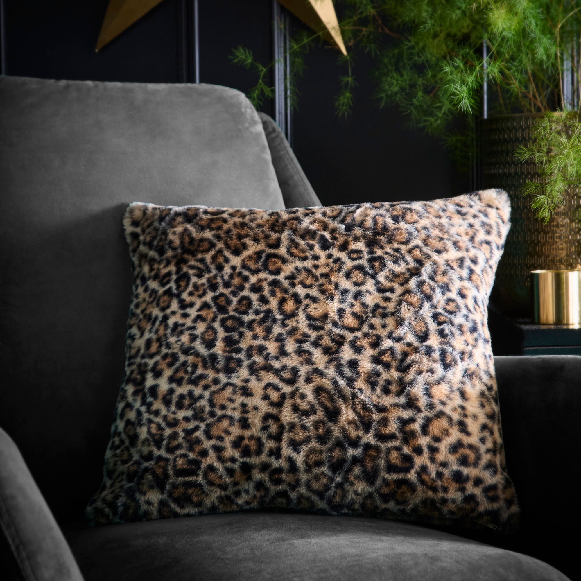 Leopard Faux Fur Cushion in Natural 43 x 43cm - Cushion - Fusion