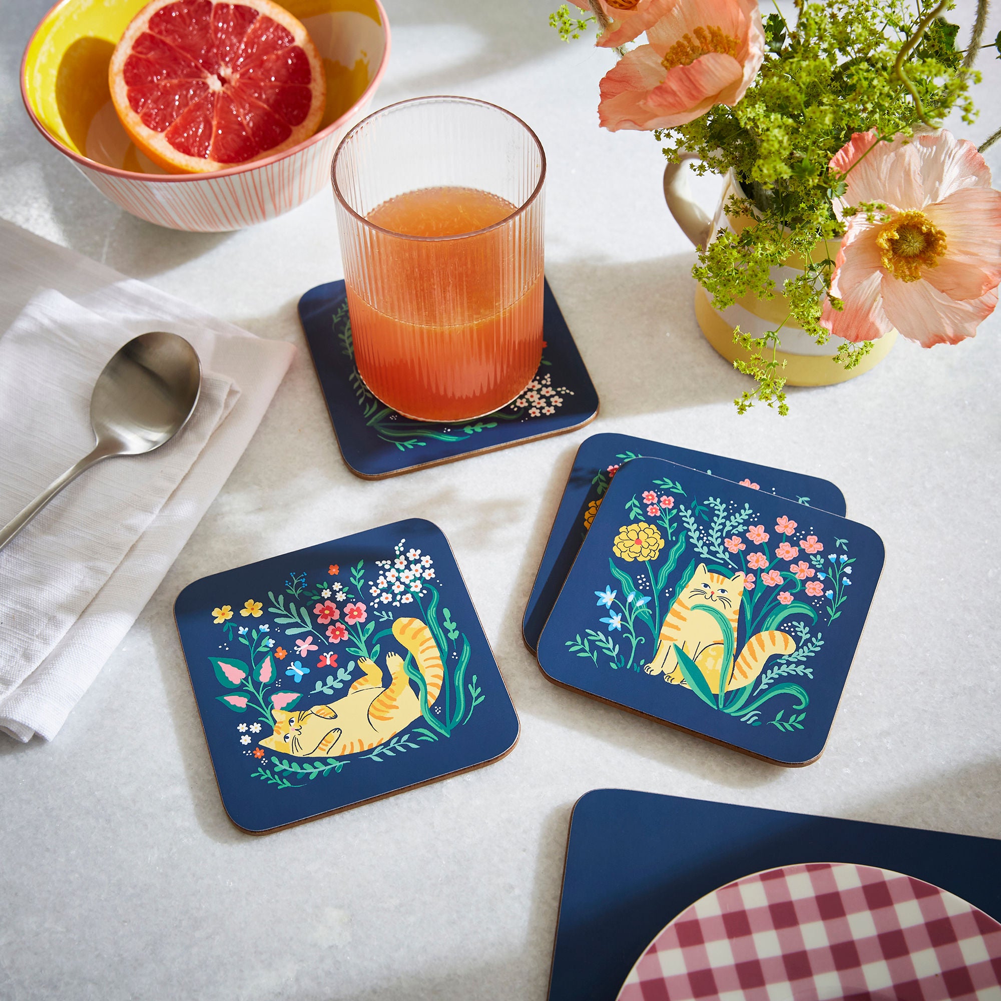 Marmalade Meadow Coasters 4 Pack in Navy - Coaster - Ulster Weavers