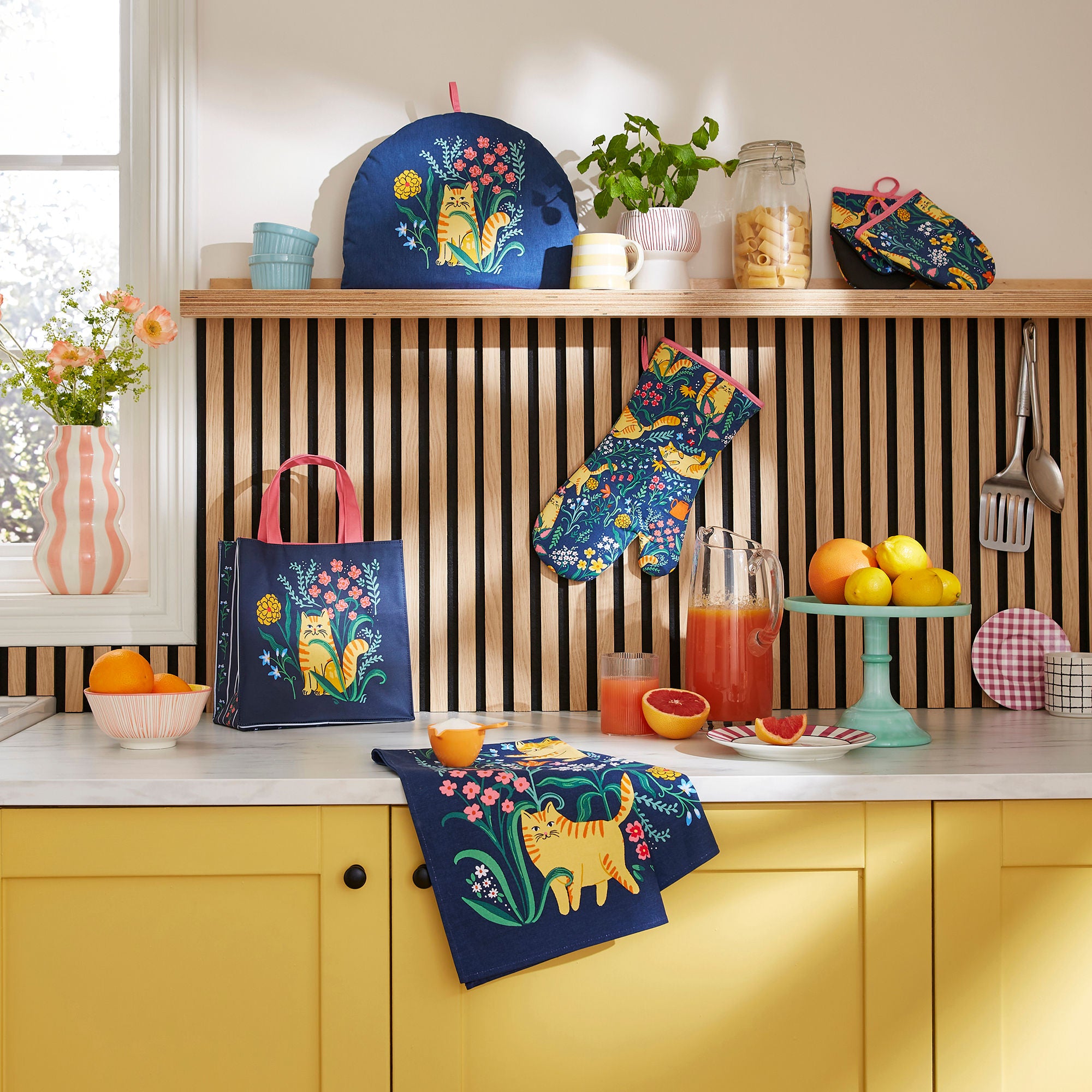 Marmalade Meadow Cotton Tea Towel in Navy - Tea Towel - Ulster Weavers