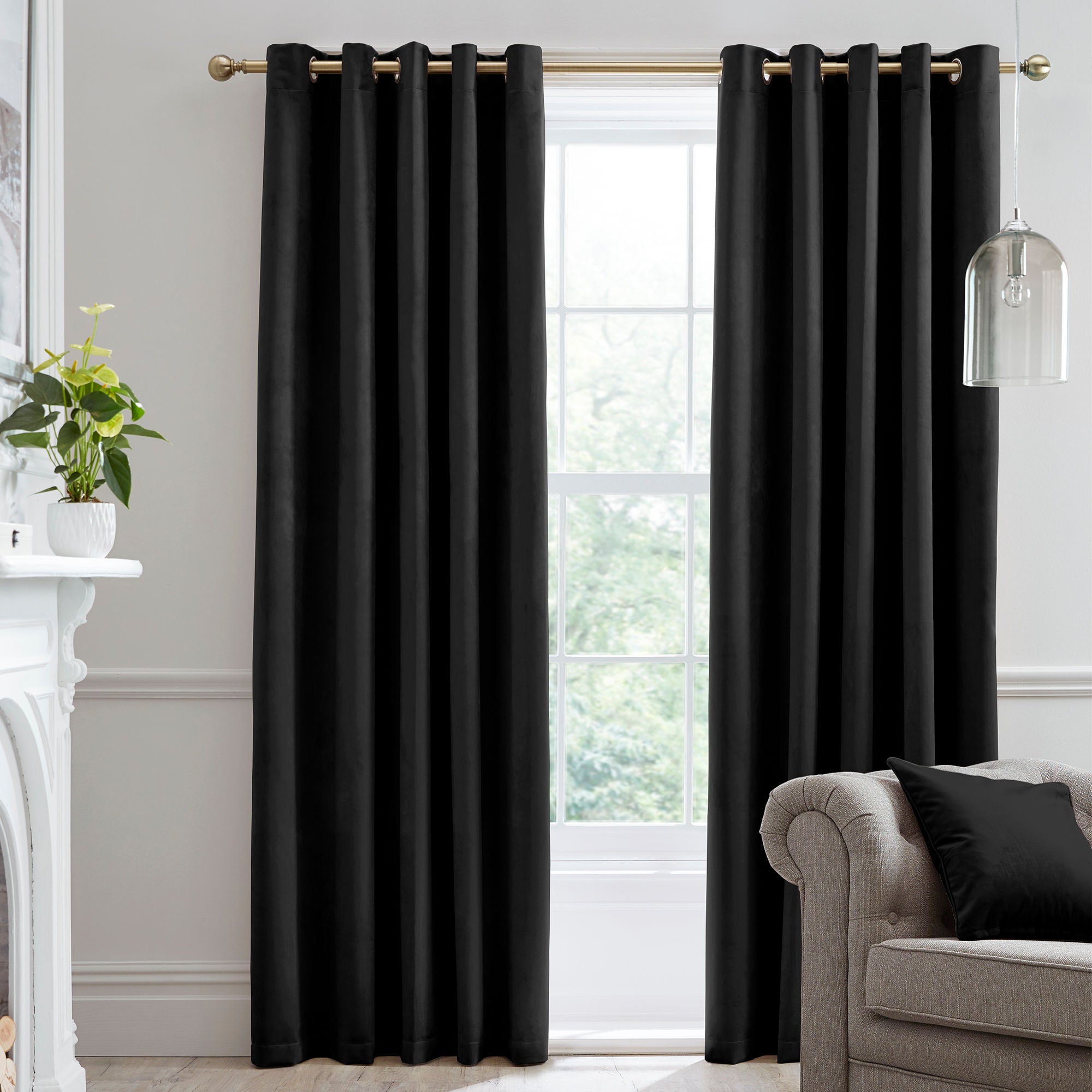 Montrose Pair of Eyelet Curtains by Laurence Llewelyn-Bowen in Black - Pair of Eyelet Curtains - Laurence Llewelyn-Bowen