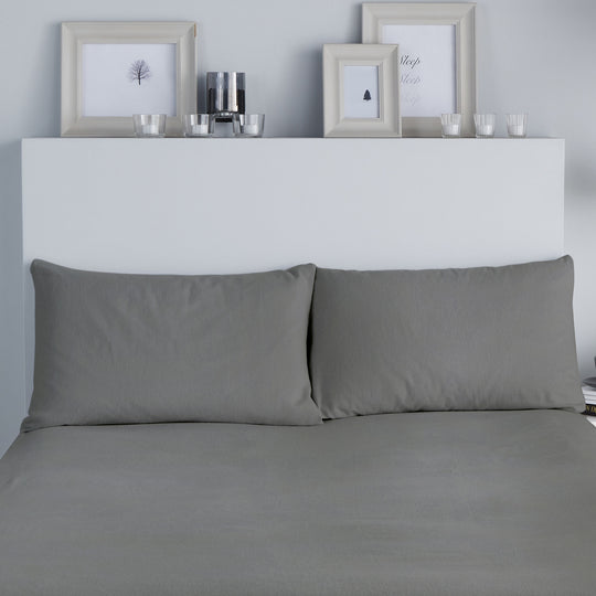 Brushed Bedding Pair of Housewife Pillowcases in Charcoal 50 x 75cm