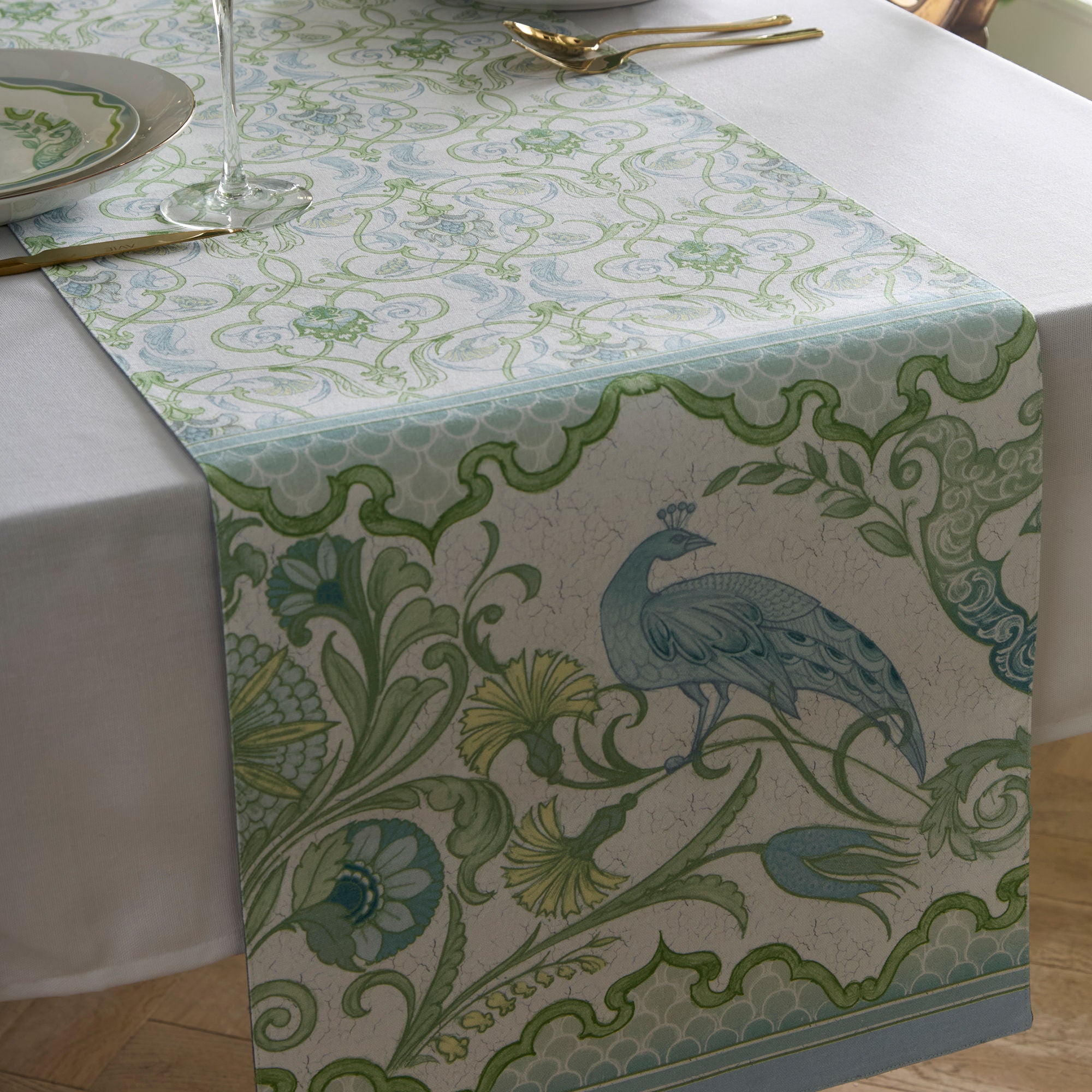 Palm Court Table Runner in Green 230 x 40cm - Table Runner - Laurence Llewelyn-Bowen