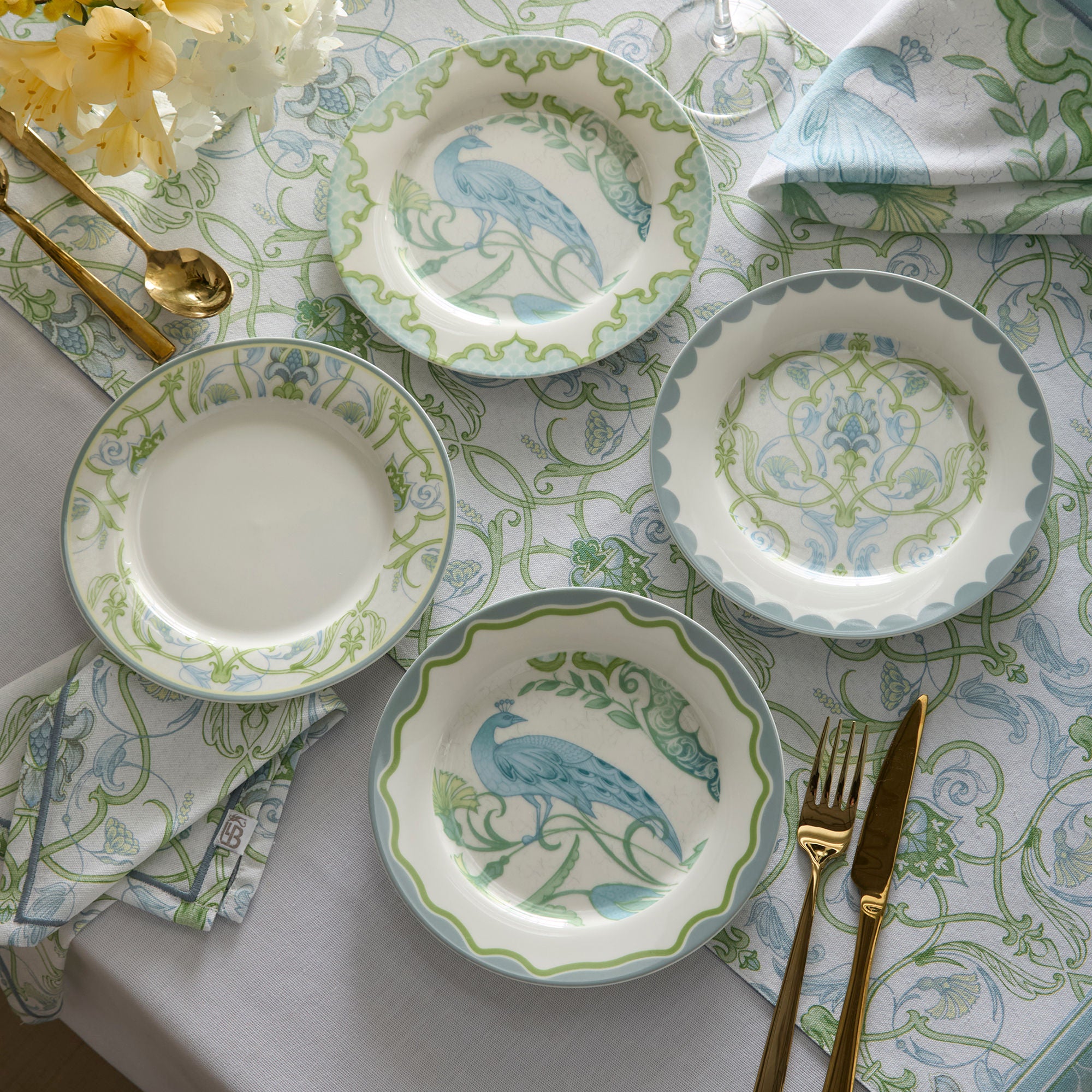 Palm Court Table Runner in Green 230 x 40cm - Table Runner - Laurence Llewelyn-Bowen