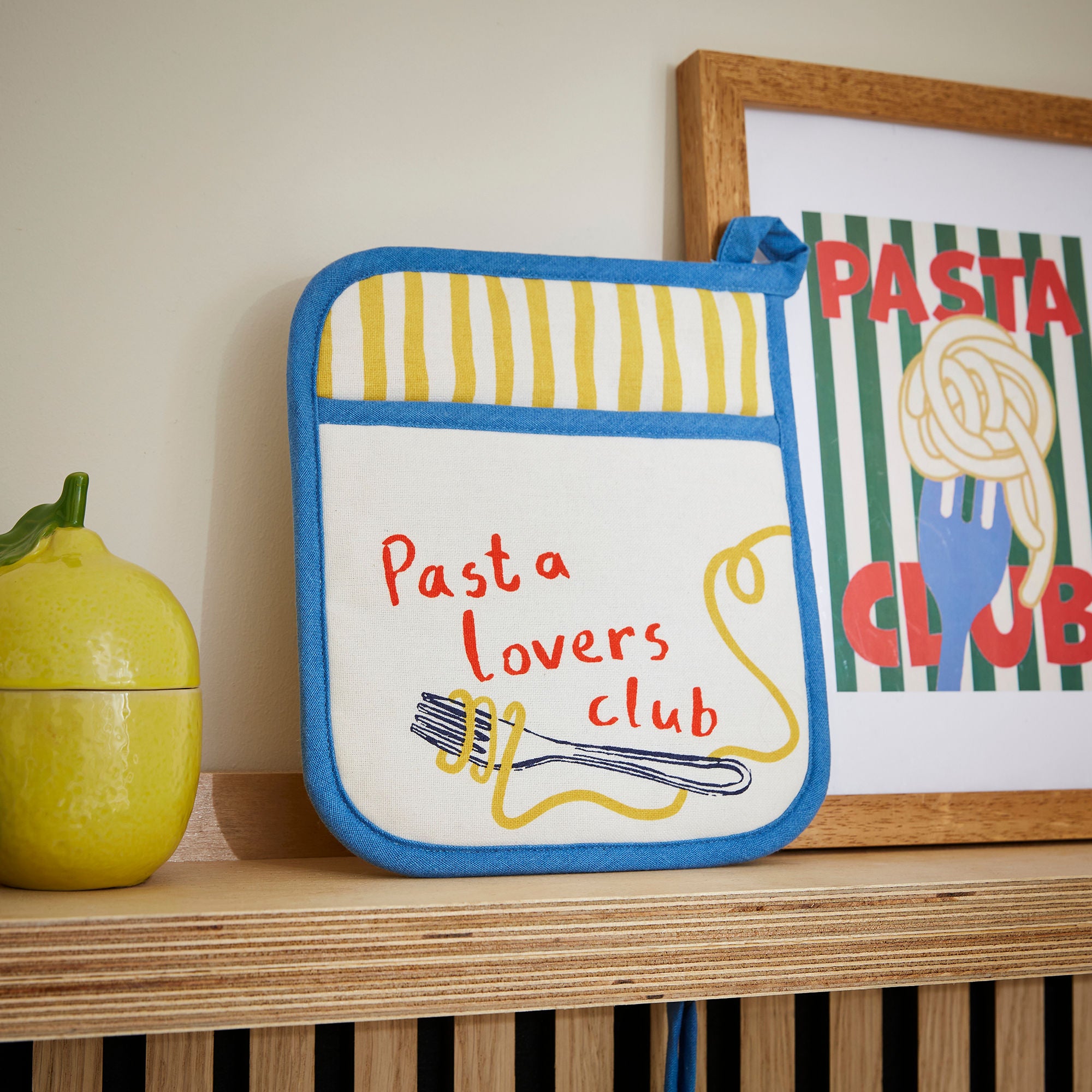 Pasta Lovers Club Pot Mitt in Yellow - Pot Mitt - Ulster Weavers