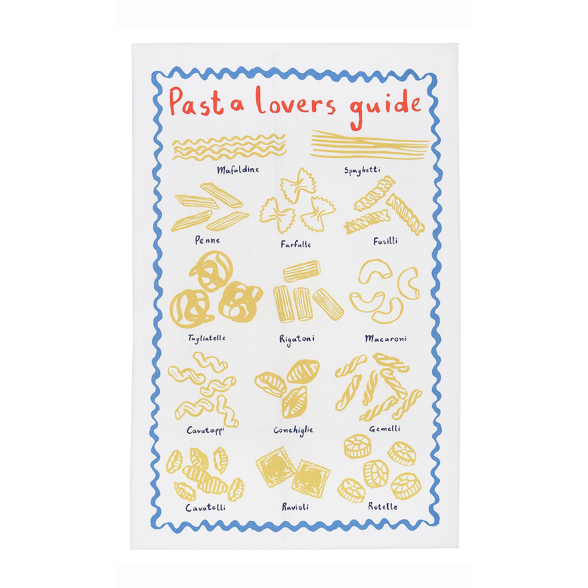 Pasta Lovers Club Guide Cotton Tea Towel in Yellow - Tea Towel - Ulster Weavers