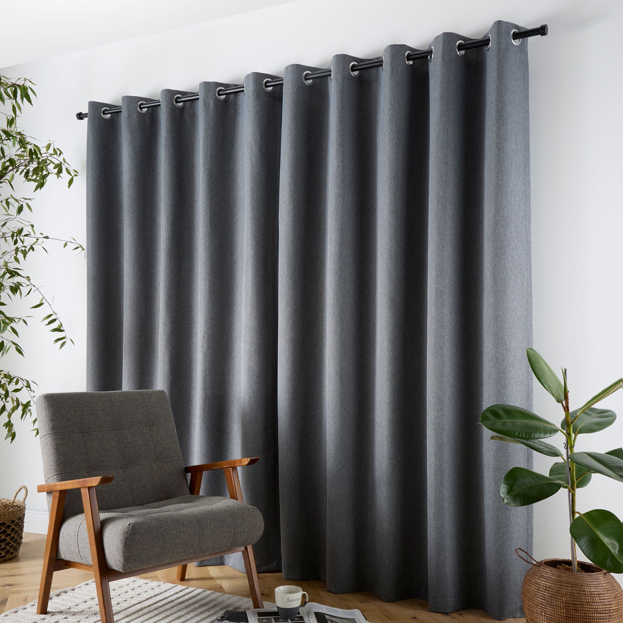 Plain Twill Pair of Eyelet Curtains in Charcoal - Pair of Eyelet Curtains - Curtina