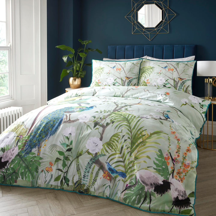 Peacock Jungle Duvet Cover Set by Soiree in Green - Duvet Cover Set - Soiree