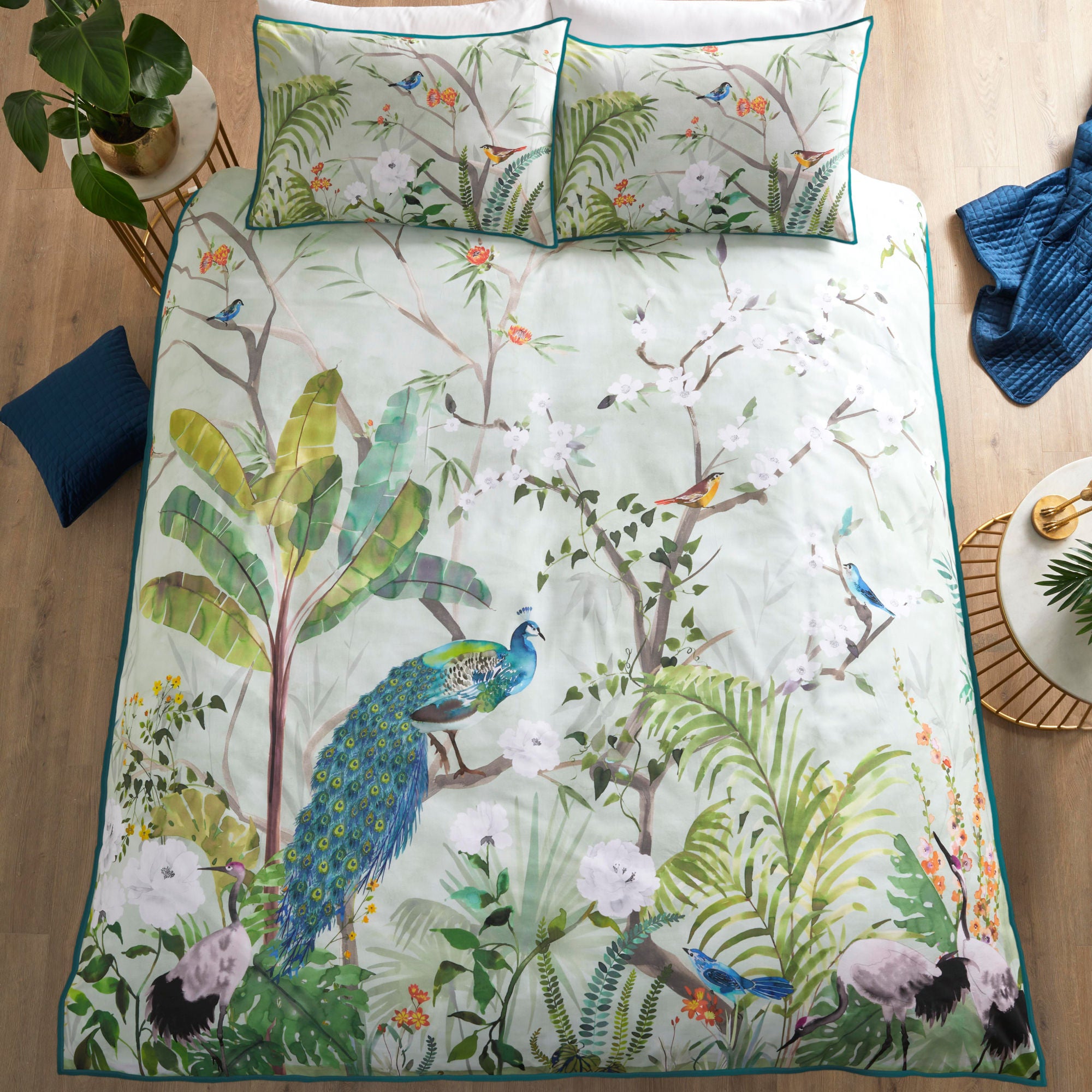 Peacock Jungle Duvet Cover Set by Soiree in Green - Duvet Cover Set - Soiree
