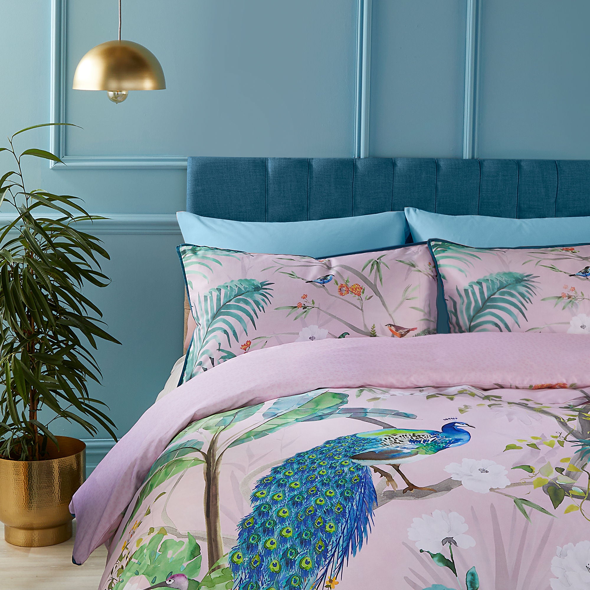 Peacock Jungle Duvet Cover Set by Soiree in Pink - Duvet Cover Set - Soiree