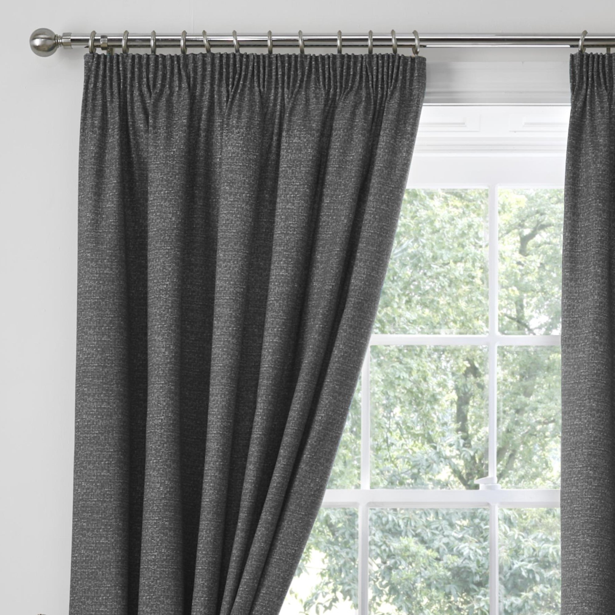 Pembrey Pair of Pencil Pleat Curtains With Tie-Backs by Dreams & Drapes in Charcoal - Pair of Pencil Pleat Curtains With Tie-Backs - Dreams & Drapes Curtains