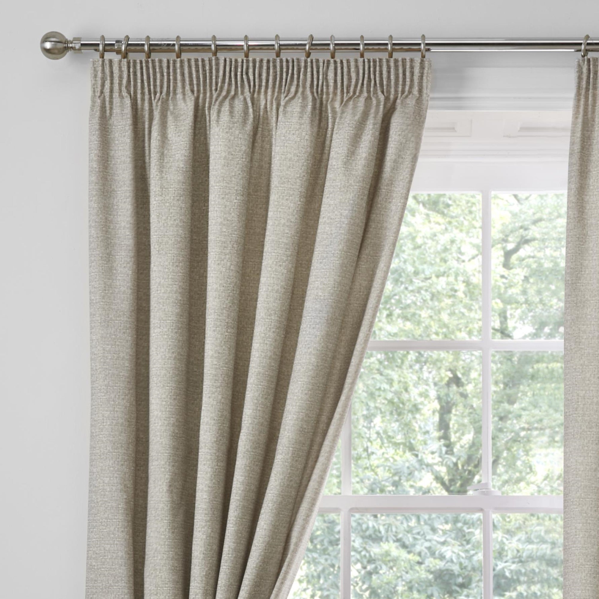 Pembrey Pair of Pencil Pleat Curtains With Tie-Backs by Dreams & Drapes in Natural - Pair of Pencil Pleat Curtains With Tie-Backs - Dreams & Drapes Curtains