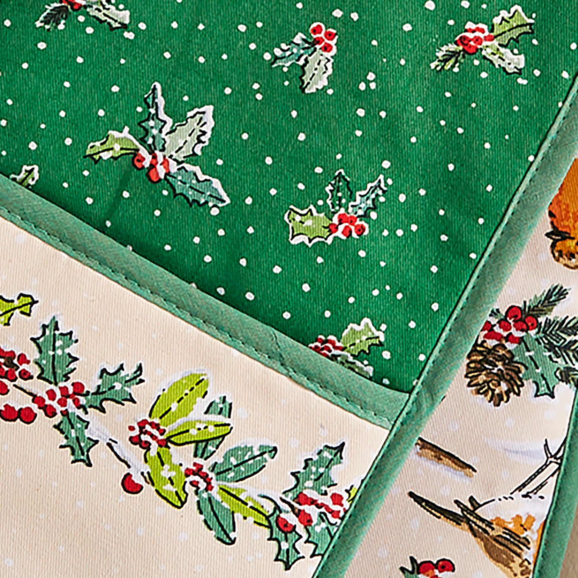 Christmas Robins Double Oven Glove in Green - Double Oven Glove - Ulster Weavers