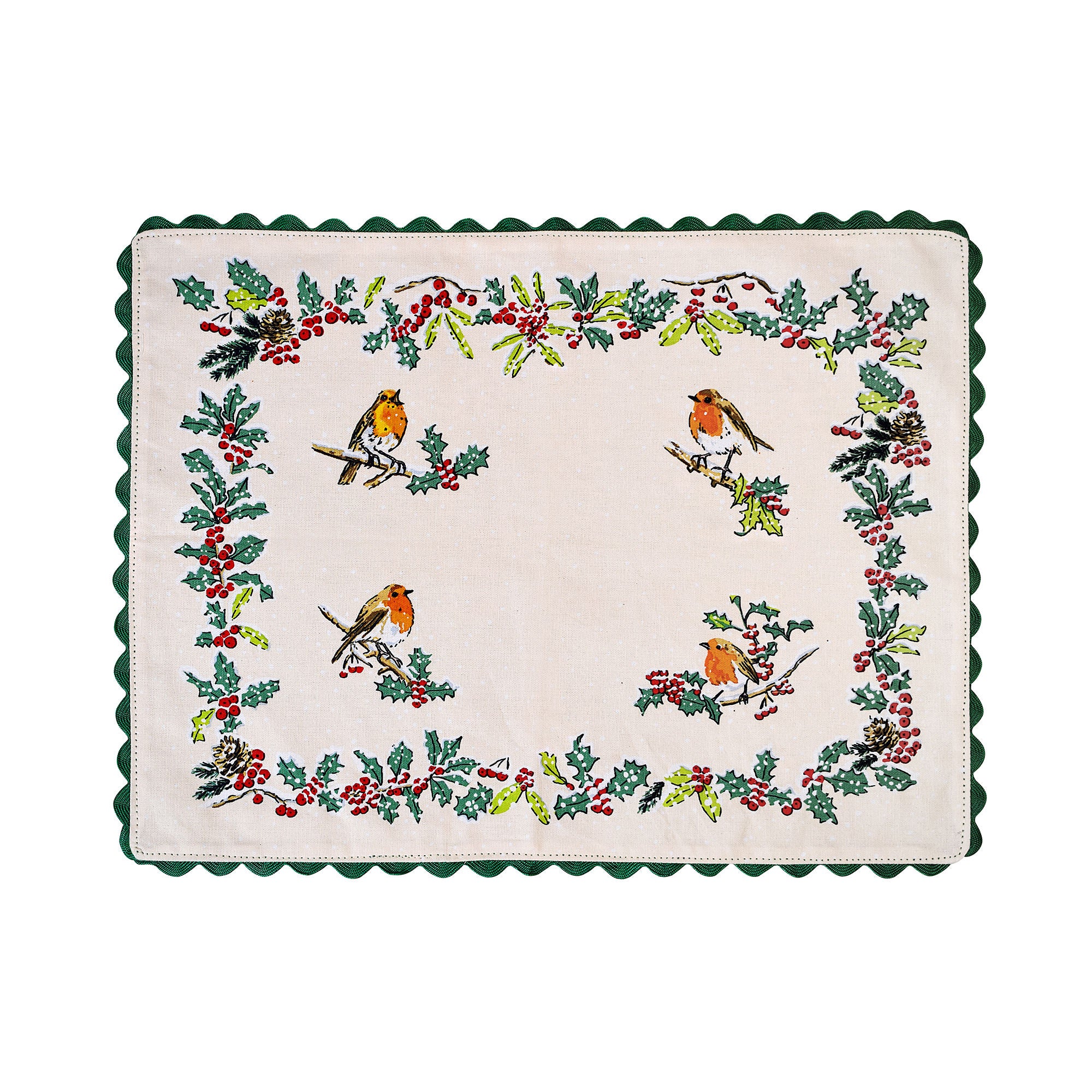 Christmas Robins Cotton Placemats 2 Pack in Green - Placemat - Ulster Weavers