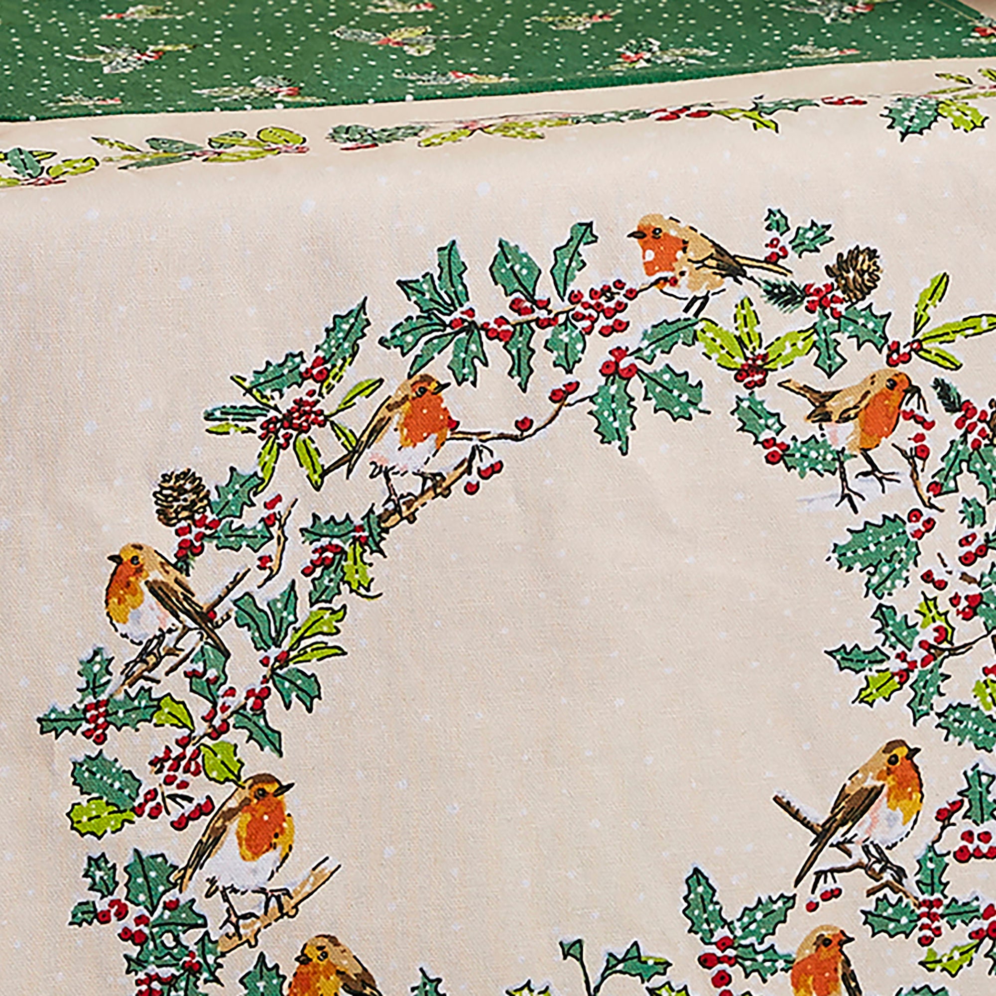 Christmas Robins Table Runner in Green - Table Runners - Ulster Weavers