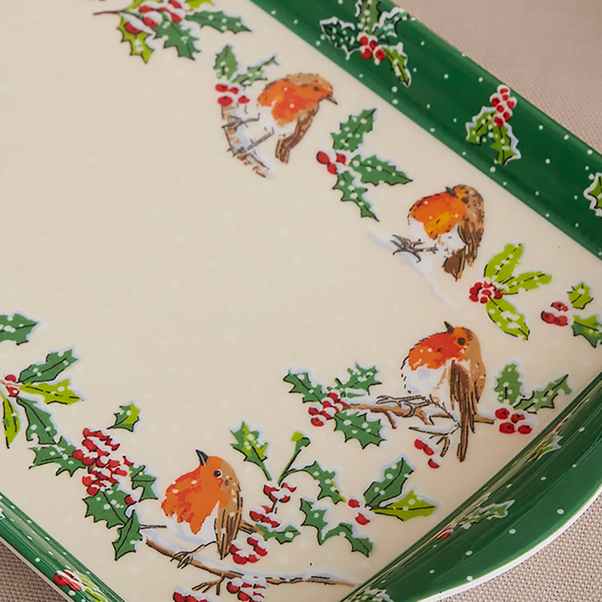 Christmas Robins Small Serving Tray in Green - Tray - Ulster Weavers