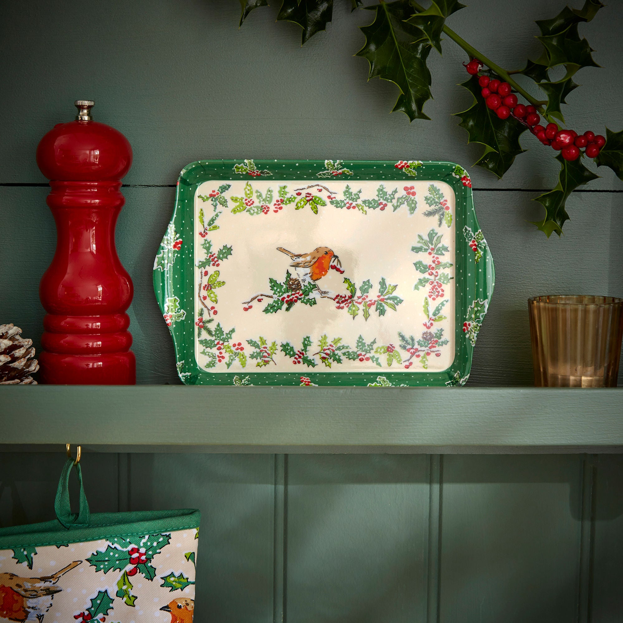 Christmas Robins Scatter Tray in Green - Tray - Ulster Weavers
