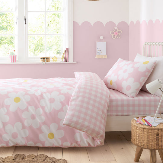 Retro Daisy Duvet Cover Set in Pink