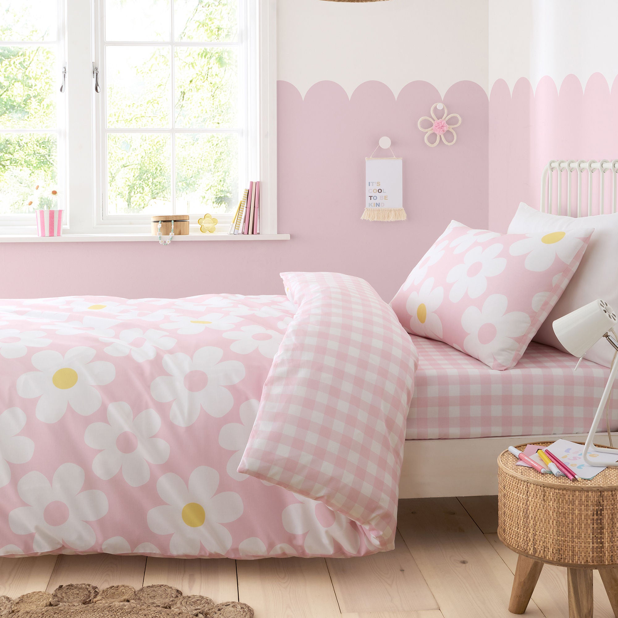 Retro Daisy 25cm Fitted Bed Sheet by Bedlam in Pink - 25cm Fitted Bed Sheet - Bedlam