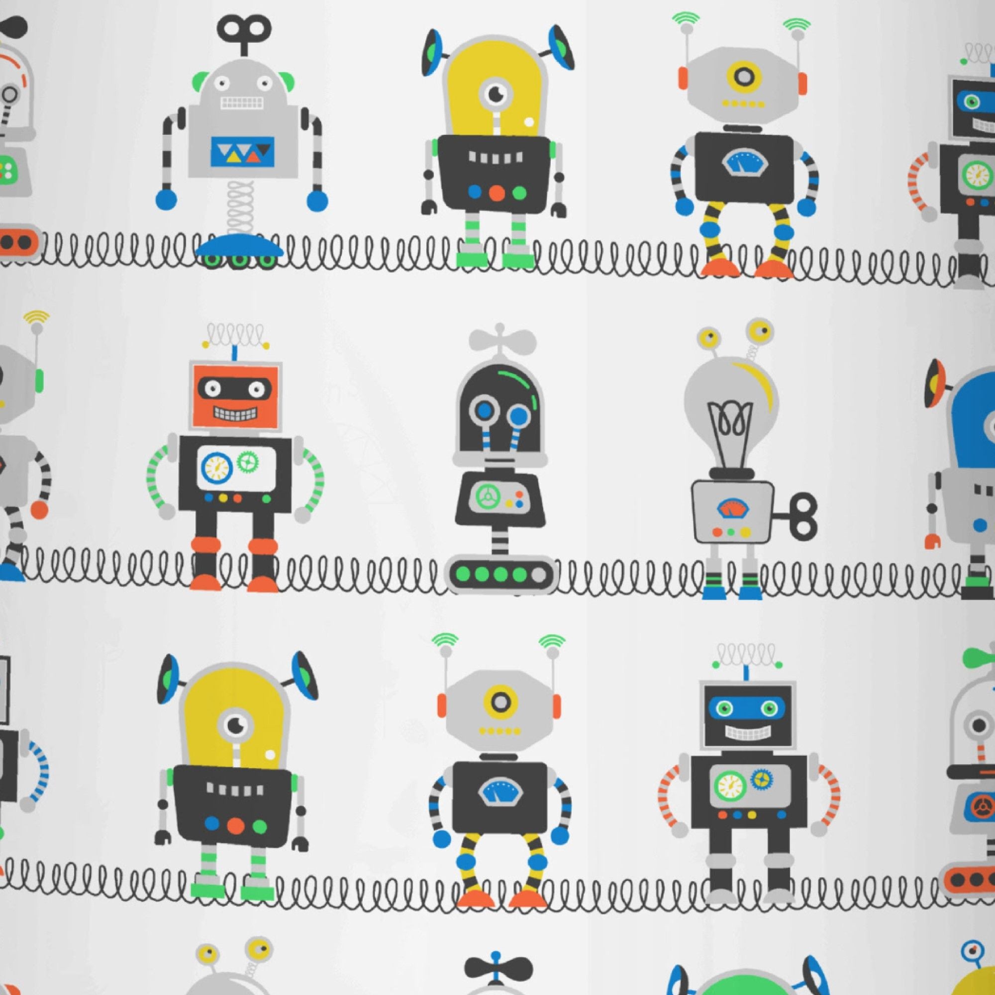 Robots Pair of Pencil Pleat Curtains by Bedlam in Blue - Pair of Pencil Pleat Curtains - Bedlam