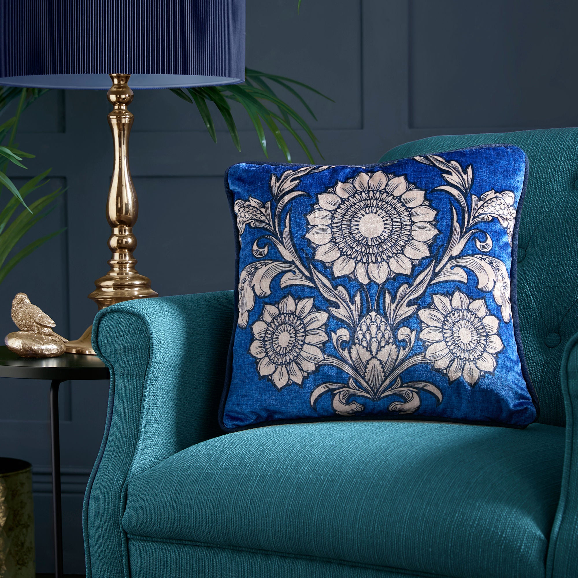 Romilly Cushion by Laurence Llewelyn-Bowen in Blue 43 x 43cm - Cushion - Laurence Llewelyn-Bowen