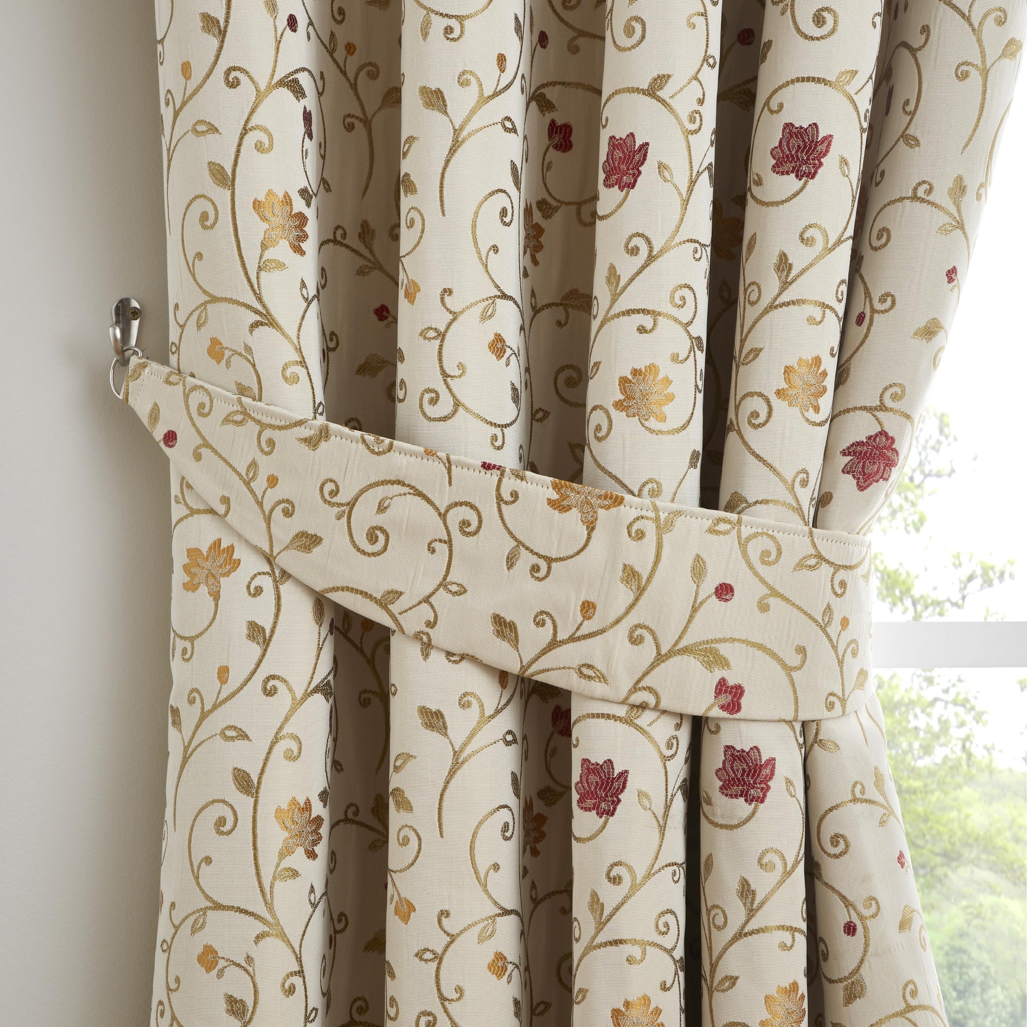 Renata Pair Of Curtain Tiebacks by Curtina in Natural & Red  26