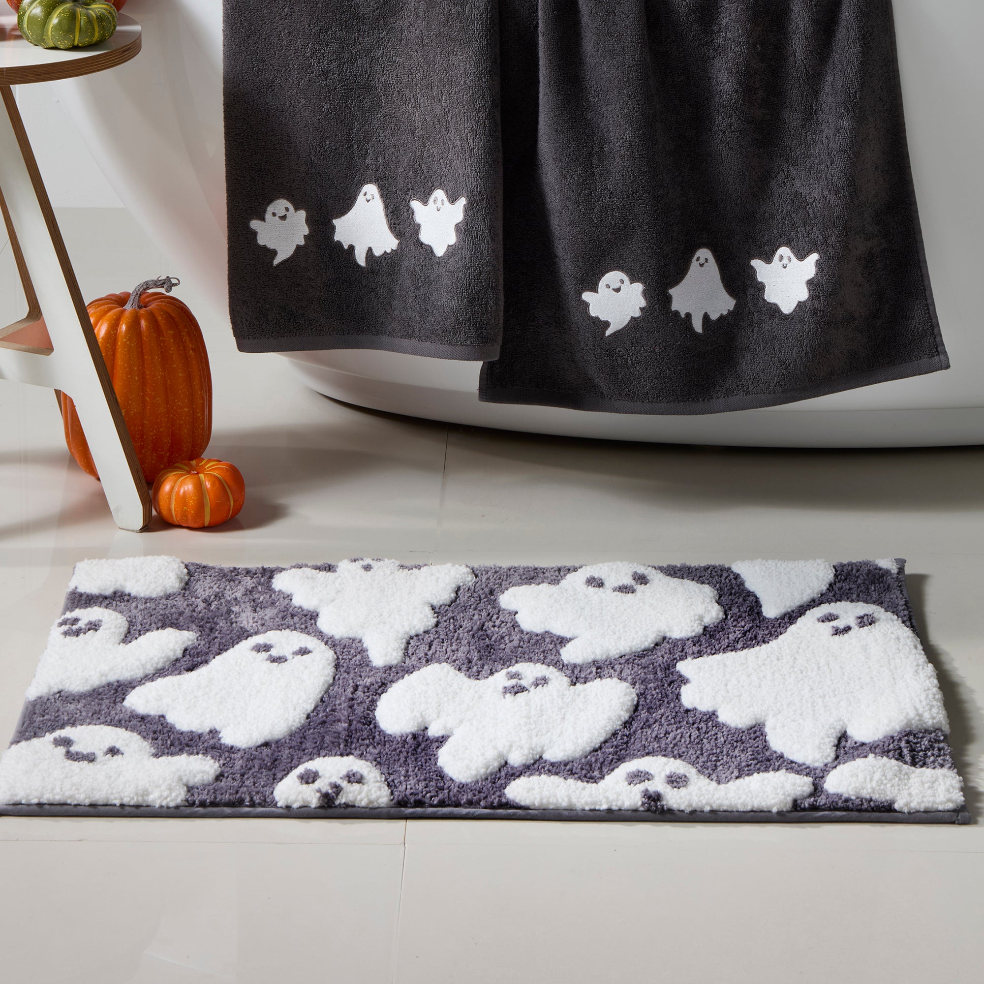 Halloween Spooky Ghosts Bath Mat by Fusion Bathroom in Grey 50 x 80cm