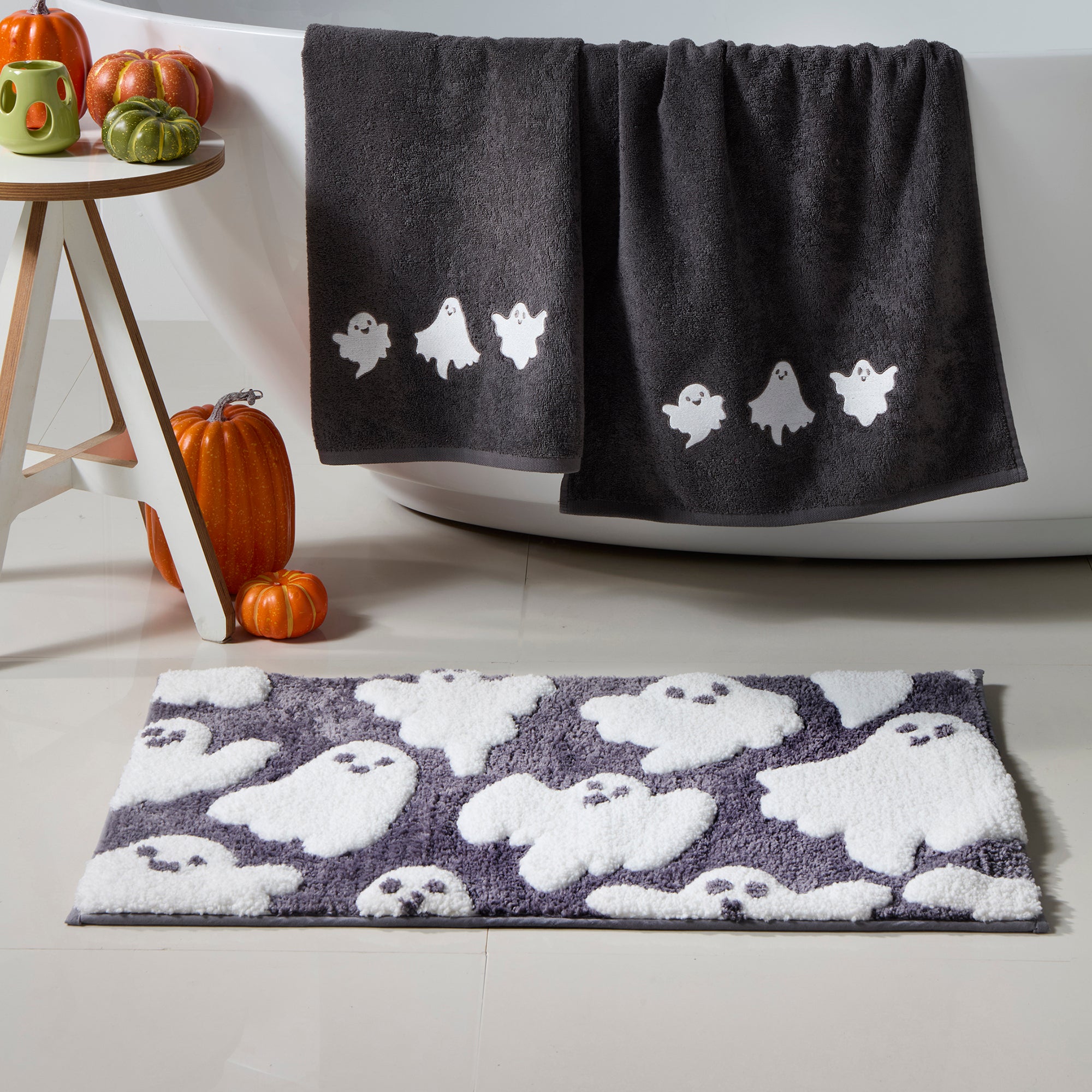 Halloween Spooky Ghosts Bath Mat by Fusion Bathroom in Grey 50 x 80cm