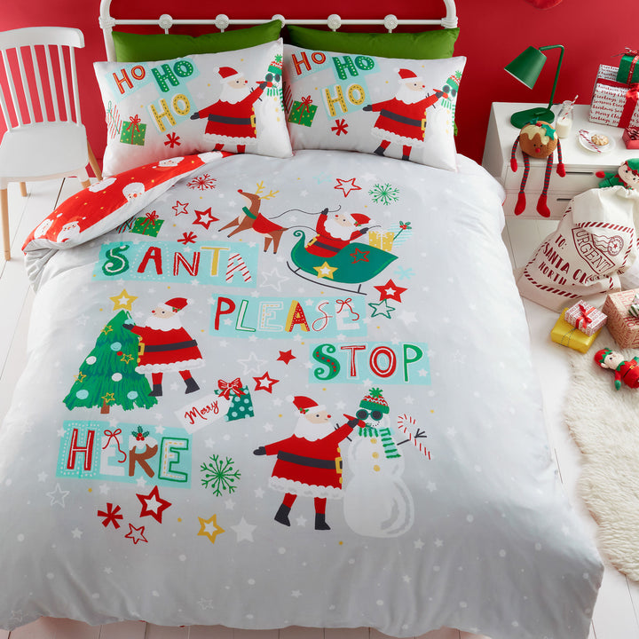 Santa Please Stop Here Duvet Cover Set by Bedlam in Grey - Duvet Cover Set - Bedlam