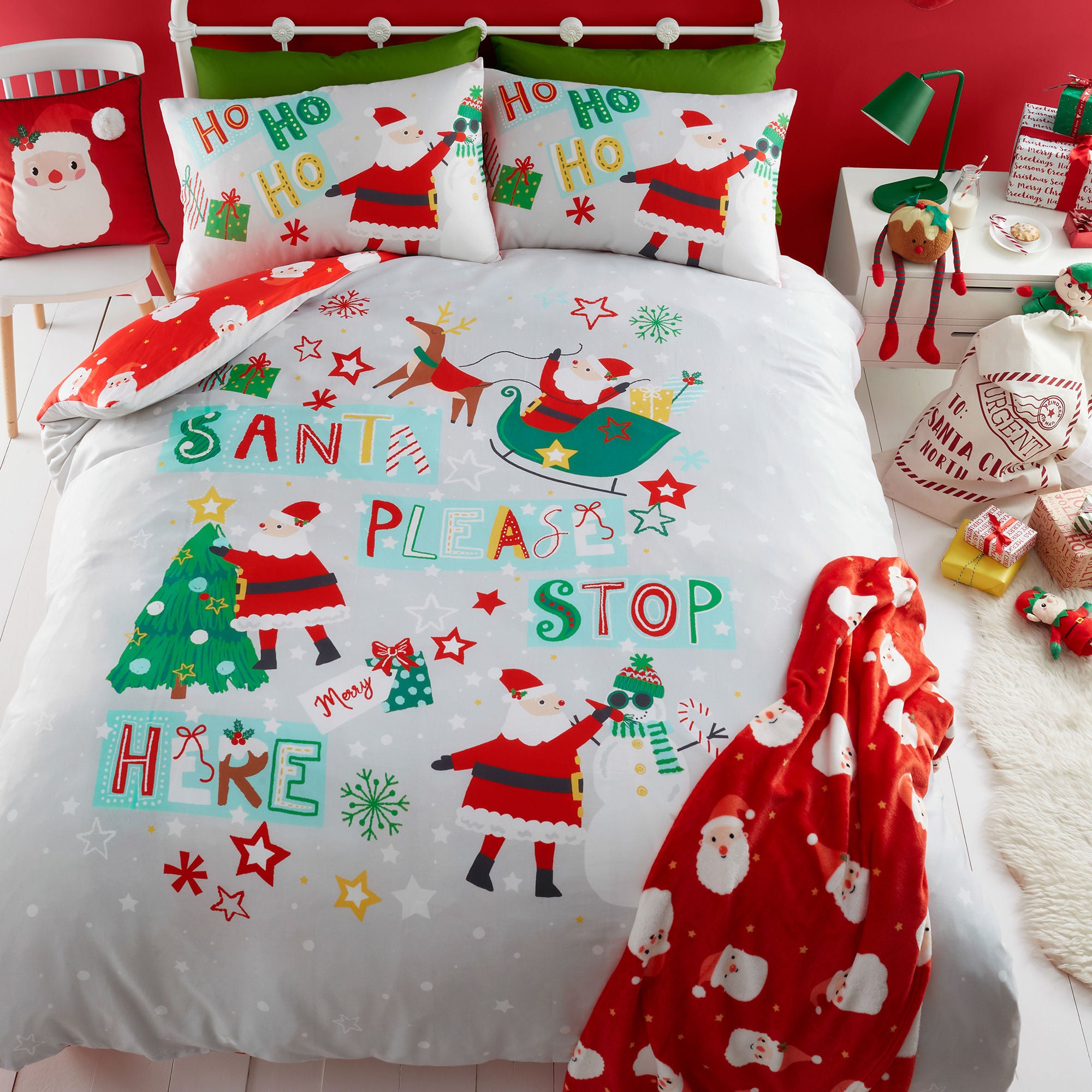 Santa Please Stop Here Duvet Cover Set by Bedlam in Grey - Duvet Cover Set - Bedlam