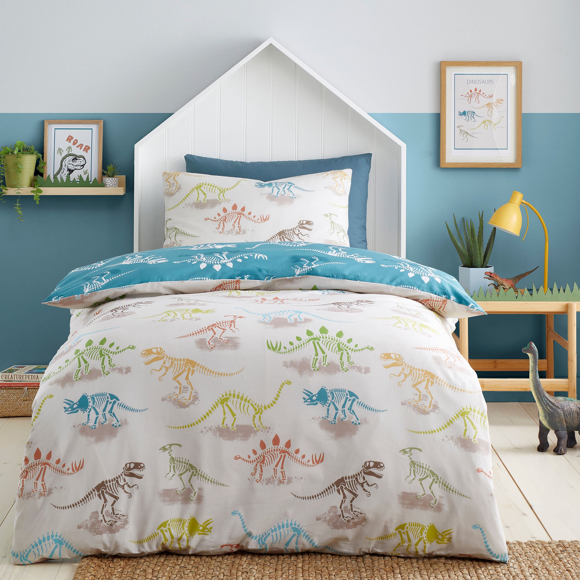 Skeleton Dino Duvet Cover Set in Natural - Duvet Cover Set - Bedlam