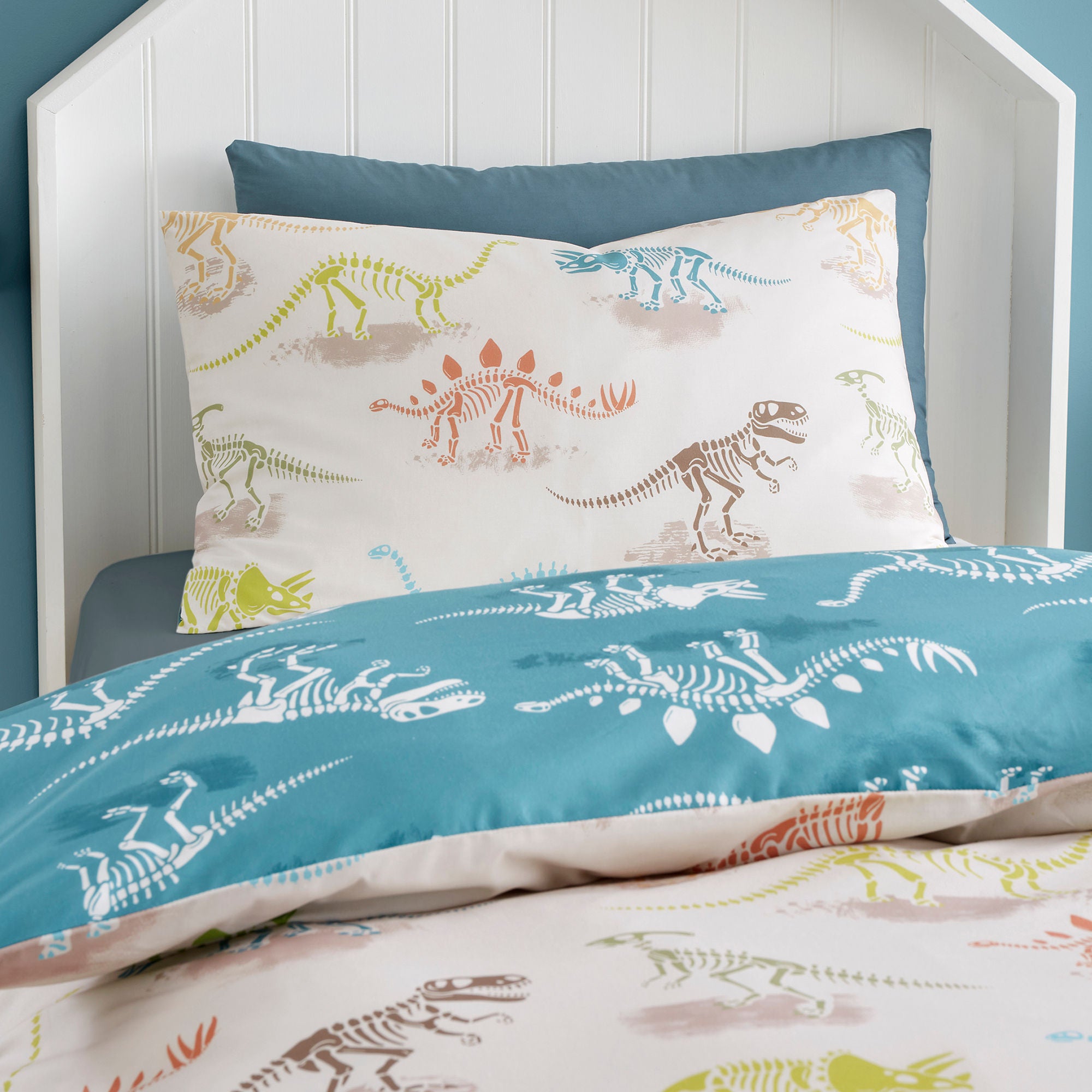 Skeleton Dino Duvet Cover Set in Natural - Duvet Cover Set - Bedlam