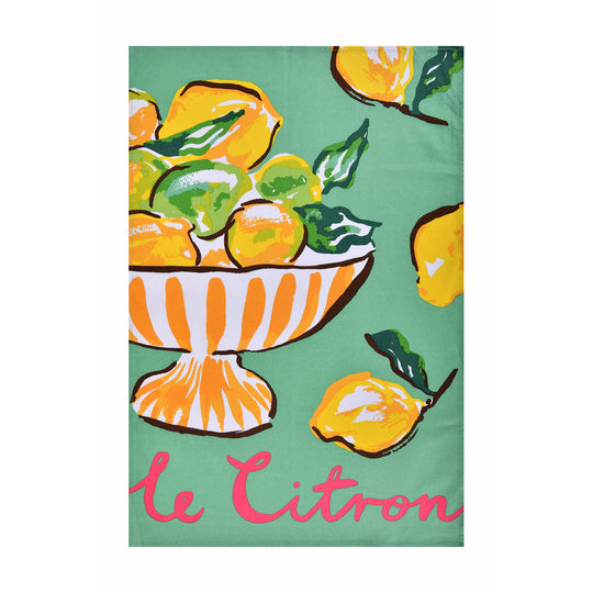 Summer Fruits Cotton Tea Towel in Green