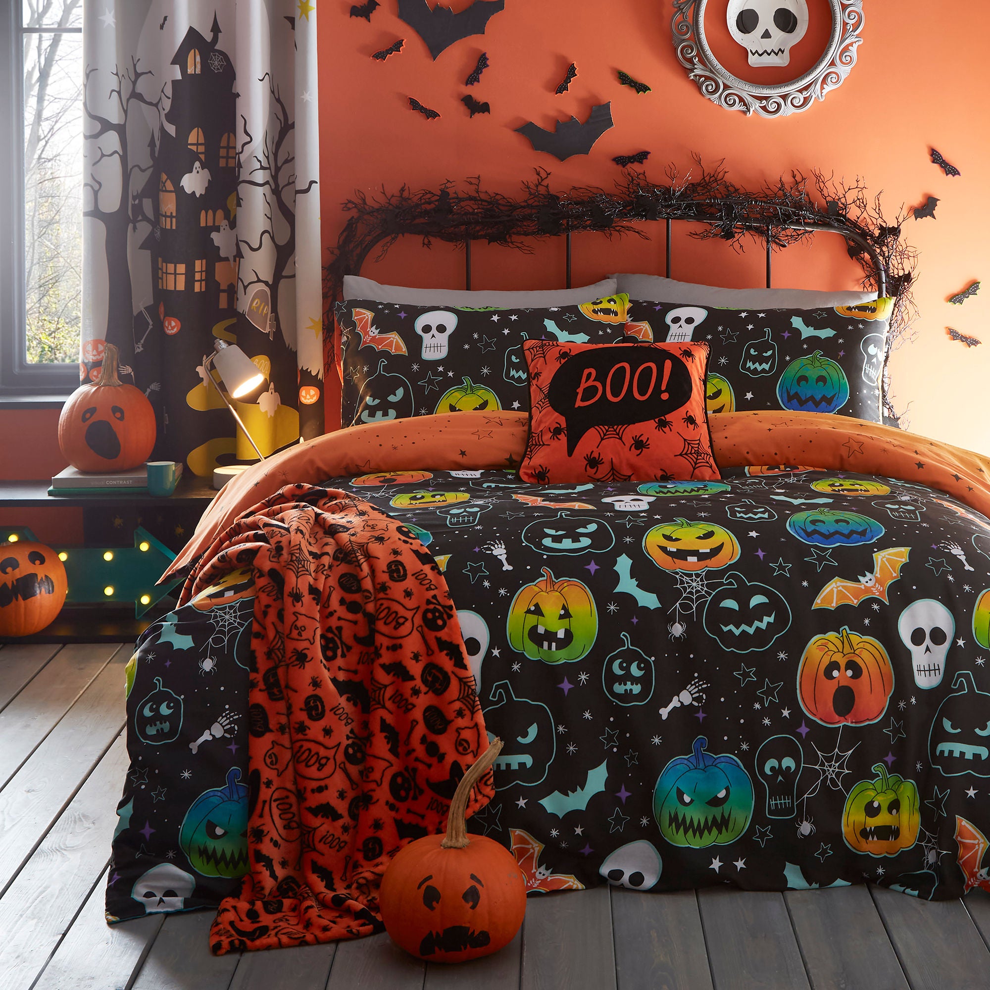 Scary Pumpkins Duvet Cover Set by Bedlam in Black - Duvet Cover Set - Bedlam