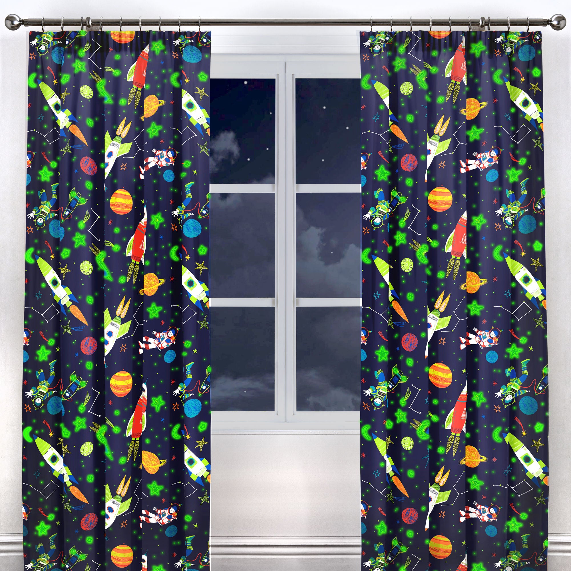 Supersonic Pair of Pencil Pleat Curtains by Bedlam in Blue - Pair of Pencil Pleat Curtains - Bedlam