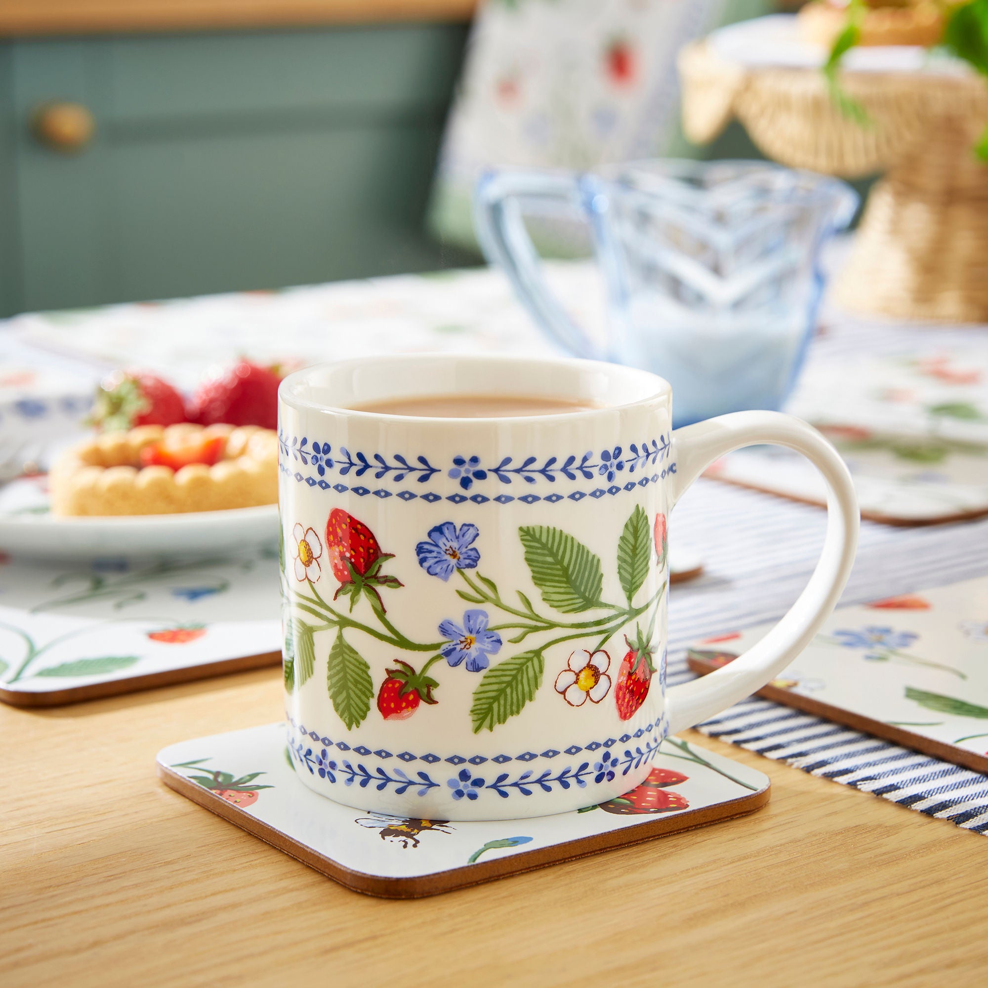 Strawberry Patch Bone China Mug in Green - Mug - Ulster Weavers