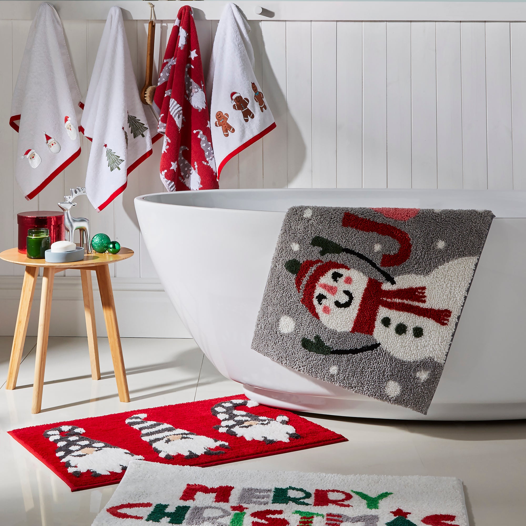 Santa Hand Towel (2 pack) by Fusion Christmas in White 50 x 90cm - Hand Towel (2 pack) - Fusion Christmas
