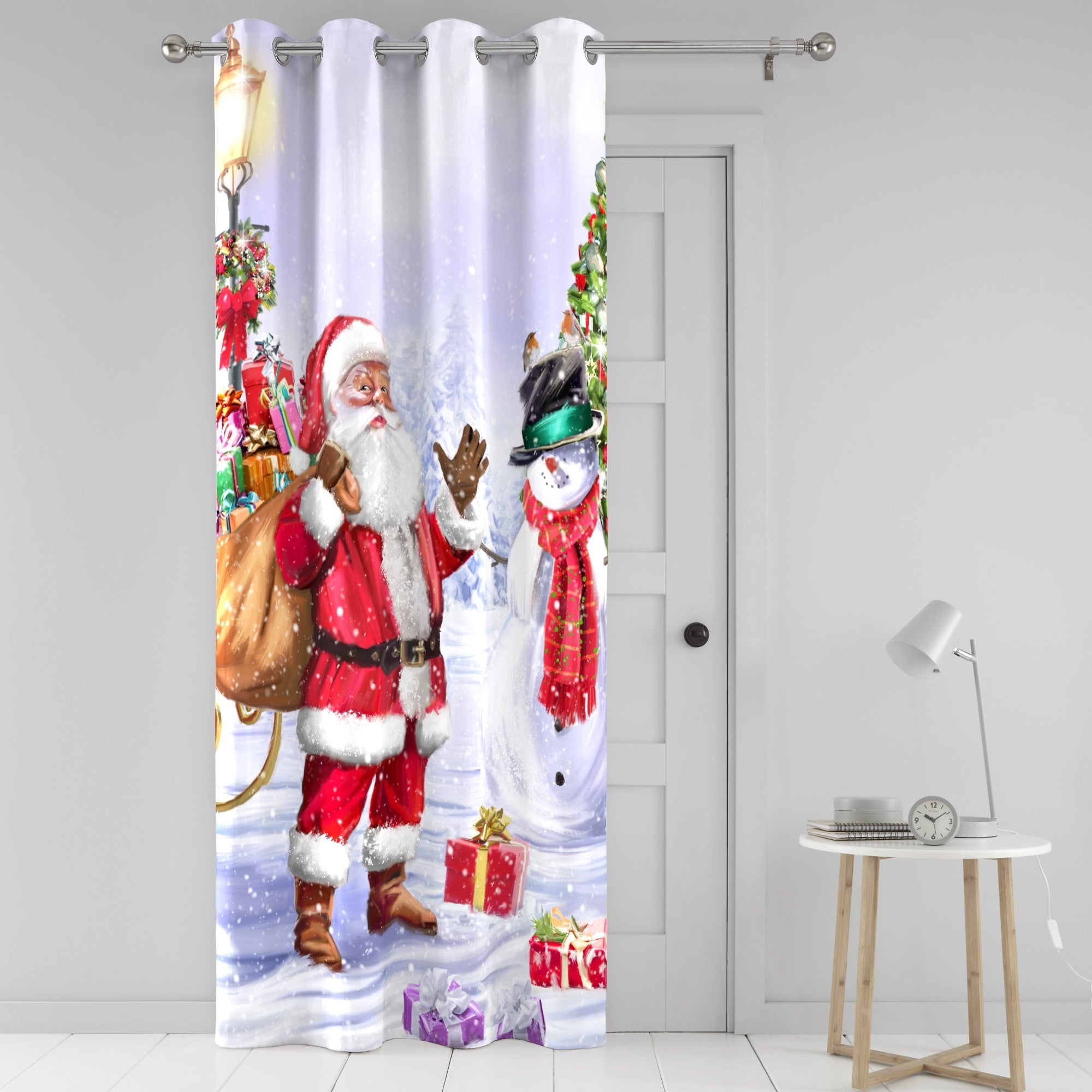 Santa & Snowy Eyelet Single Panel Door Curtain by Fusion in Multi - Eyelet Single Panel Door Curtain - Fusion