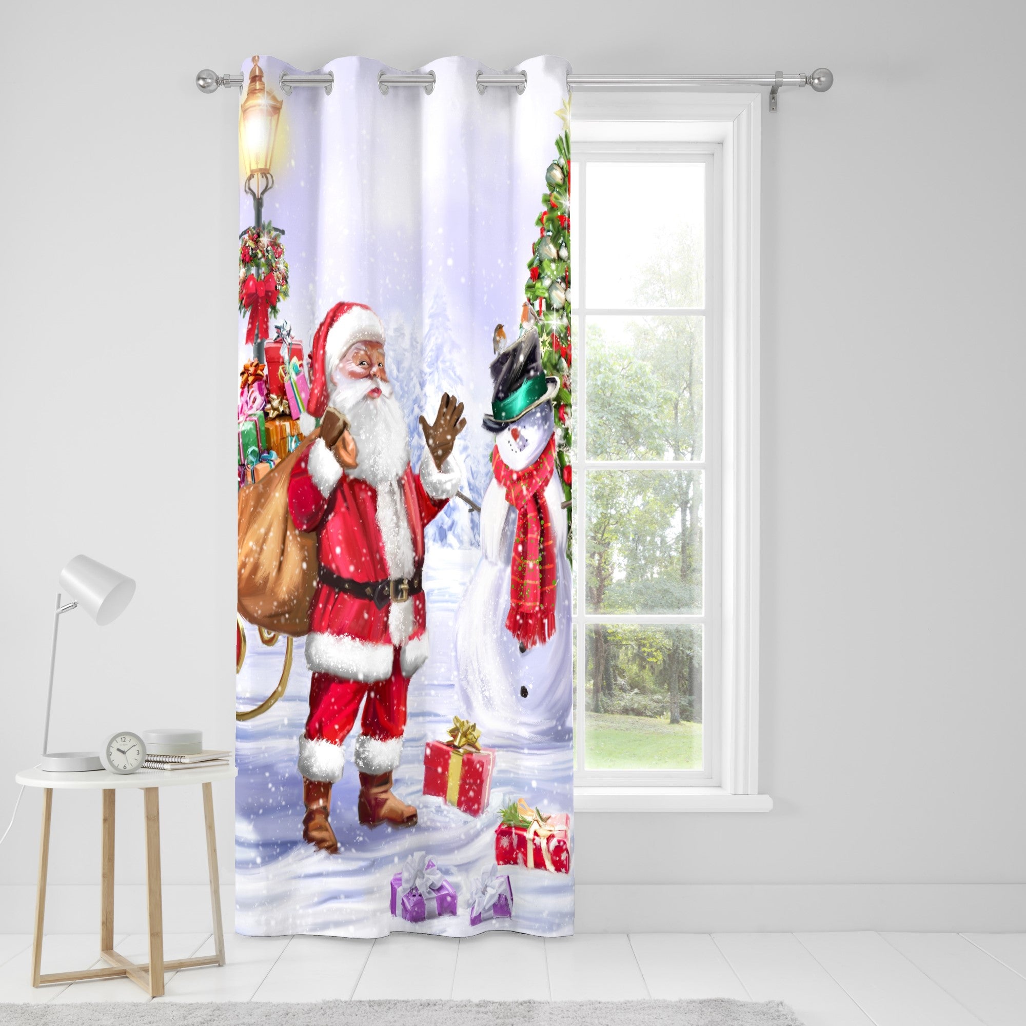 Santa & Snowy Eyelet Single Panel Door Curtain by Fusion in Multi - Eyelet Single Panel Door Curtain - Fusion