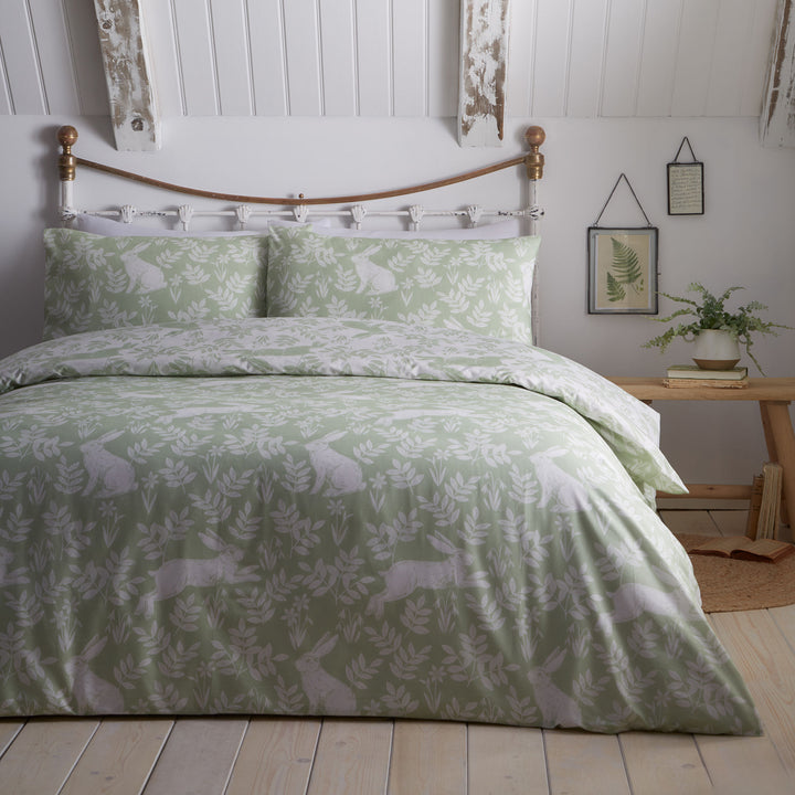 Spring Rabbits Duvet Cover Set by Dreams & Drapes Design in Green - Duvet Cover Set - Dreams & Drapes Design