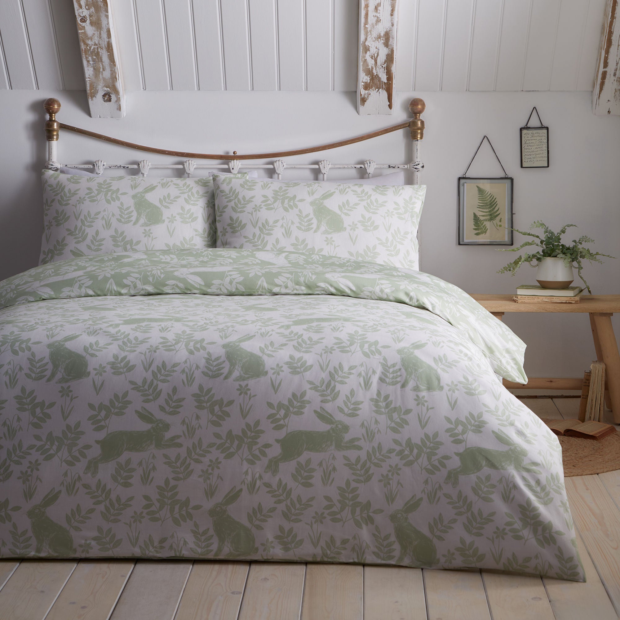 Spring Rabbits Duvet Cover Set by Dreams & Drapes Design in Green - Duvet Cover Set - Dreams & Drapes Design
