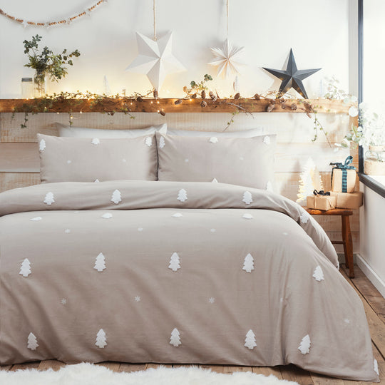 Tufted Trees Duvet Cover Set in Natural