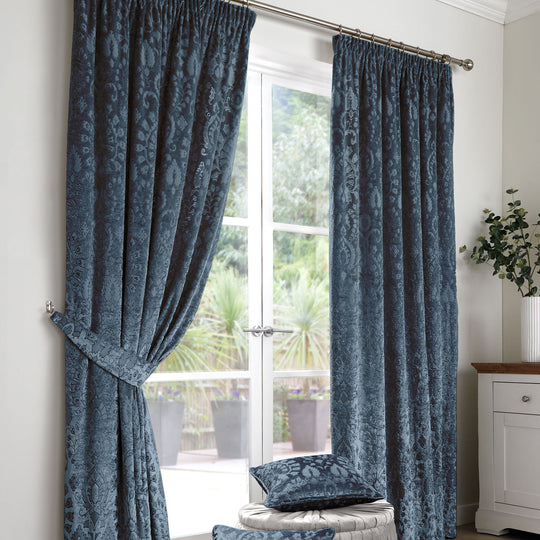 Trinity Pencil Pleat Curtains in Blue