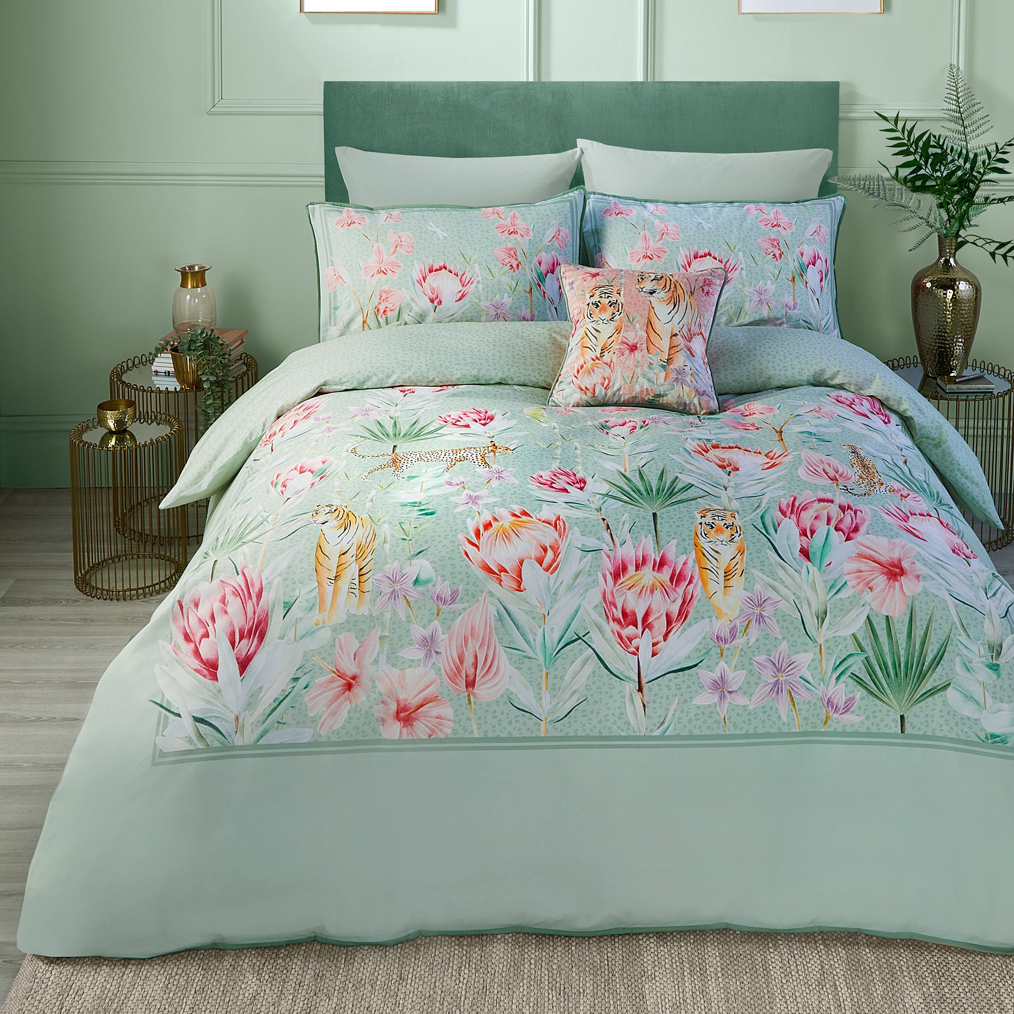 Tropical Leopard Duvet Cover Set by Soiree in Green - Duvet Cover Set - Soiree