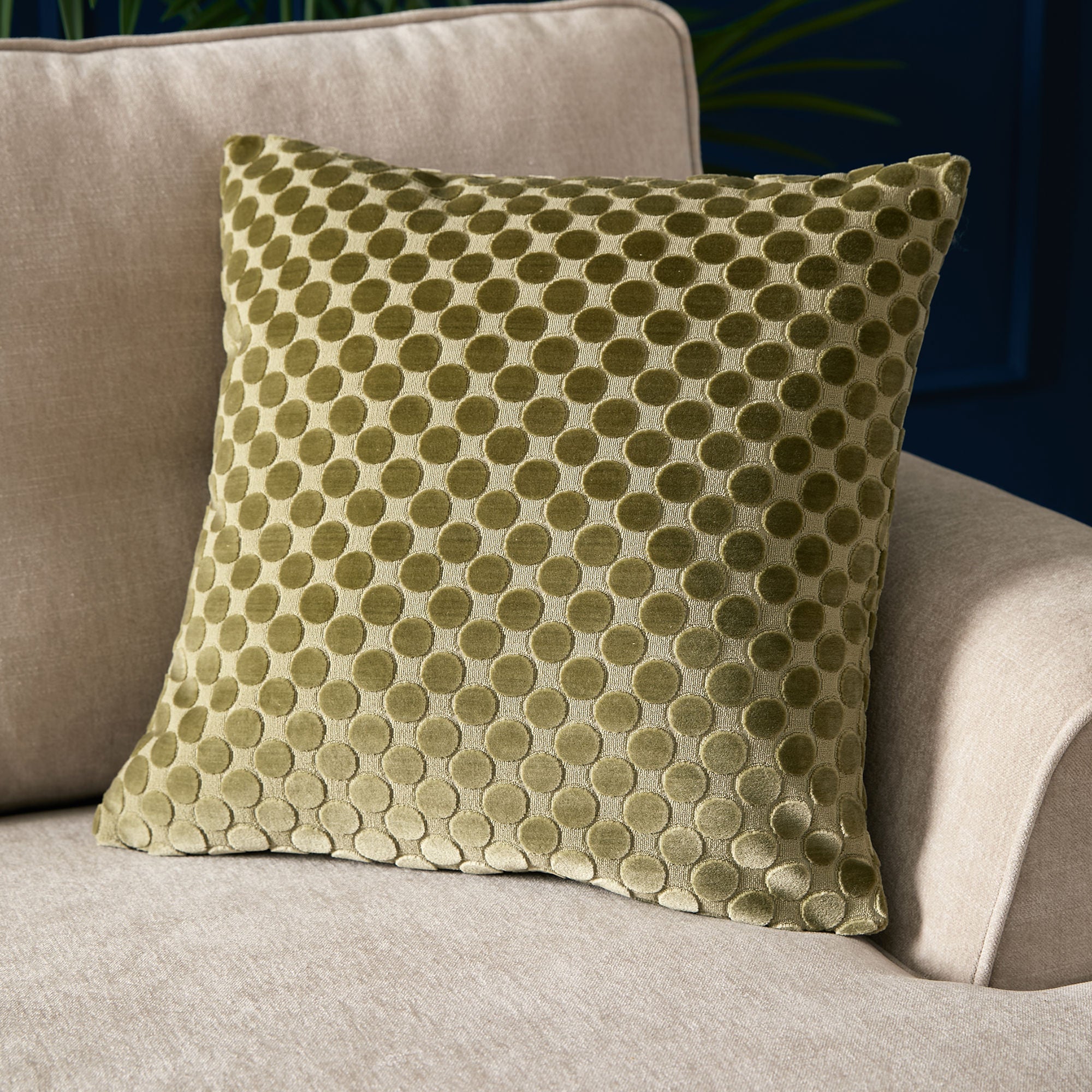 Velvet Spot Cushion in Green 43 x 43cm - Cushion - Soiree