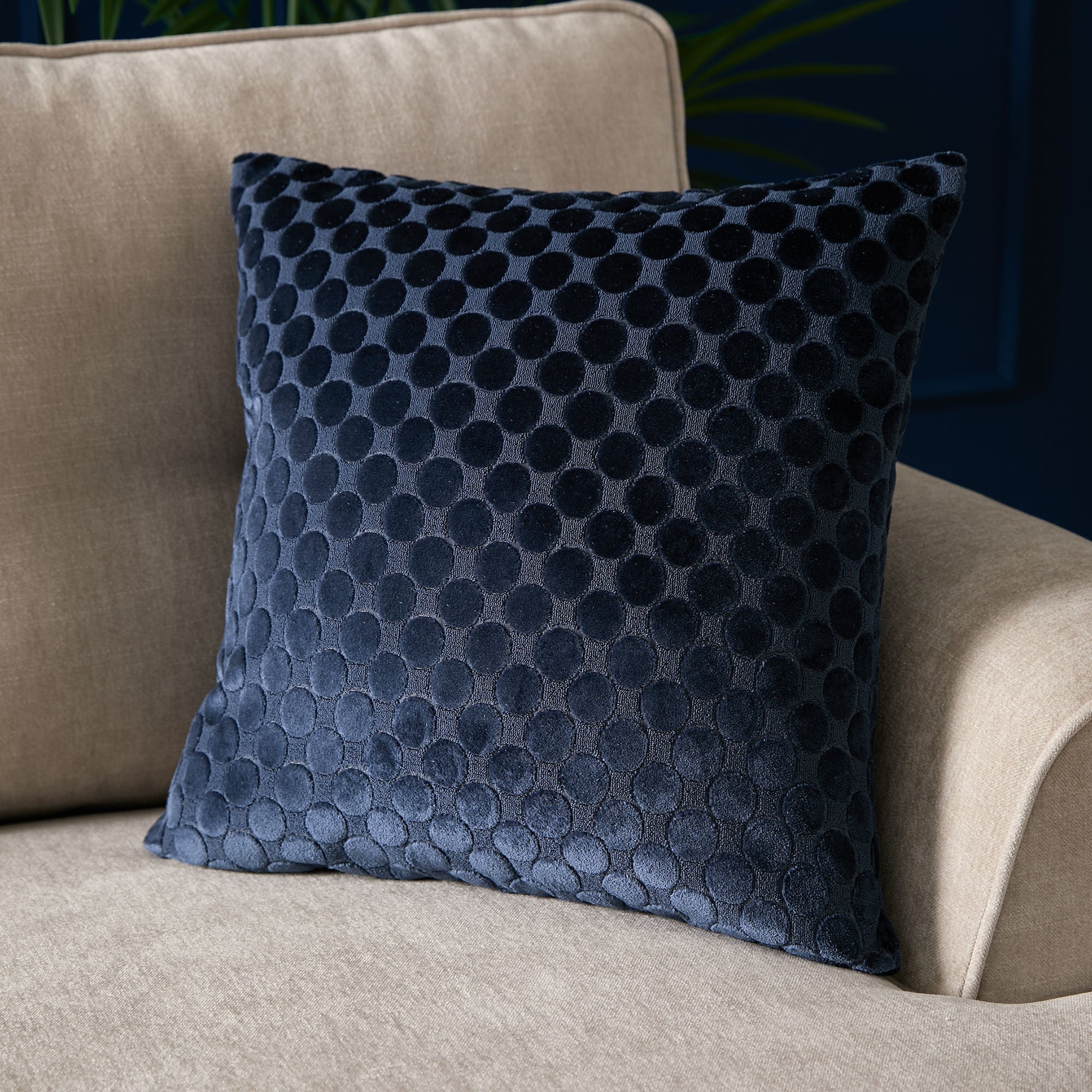 Velvet Spot Cushion in Navy 43 x 43cm - Cushion - Soiree